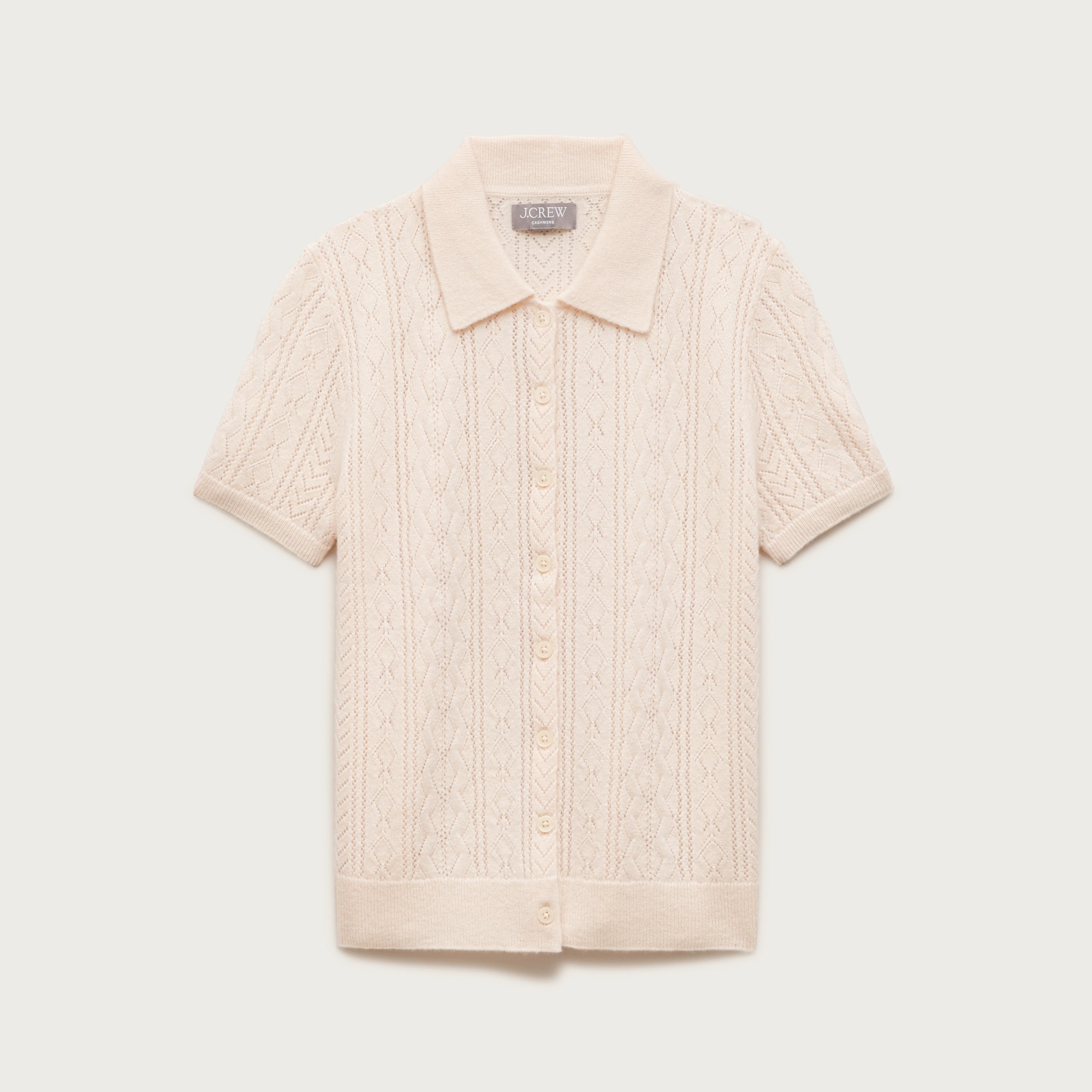Cashmere pointelle button-up short-sleeve cardigan - image 5