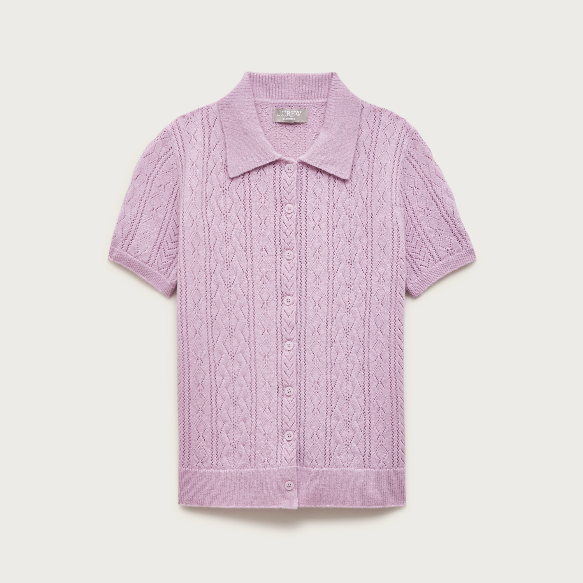 Cashmere pointelle button-up short-sleeve cardigan
