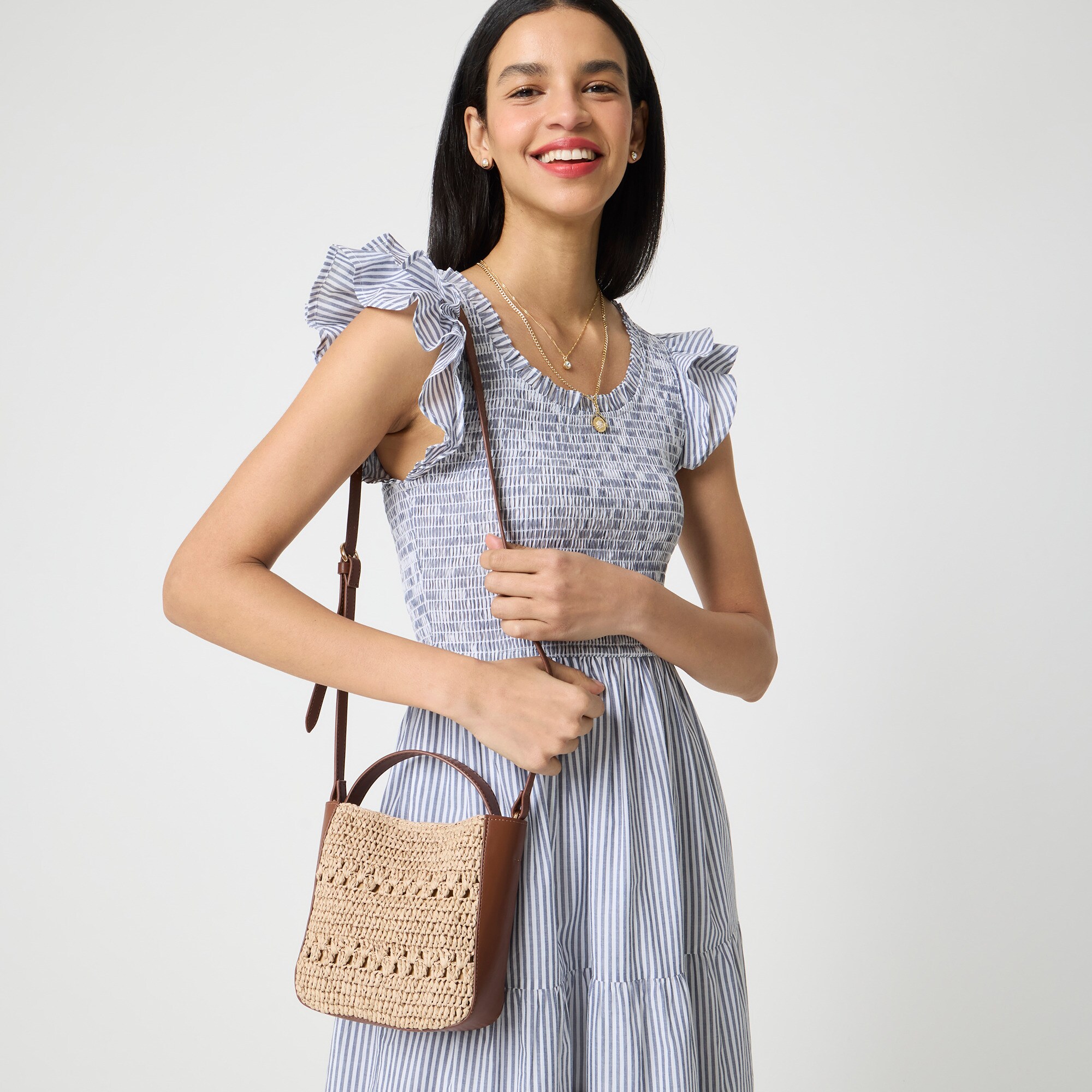 Woven crossbody mini tote bag