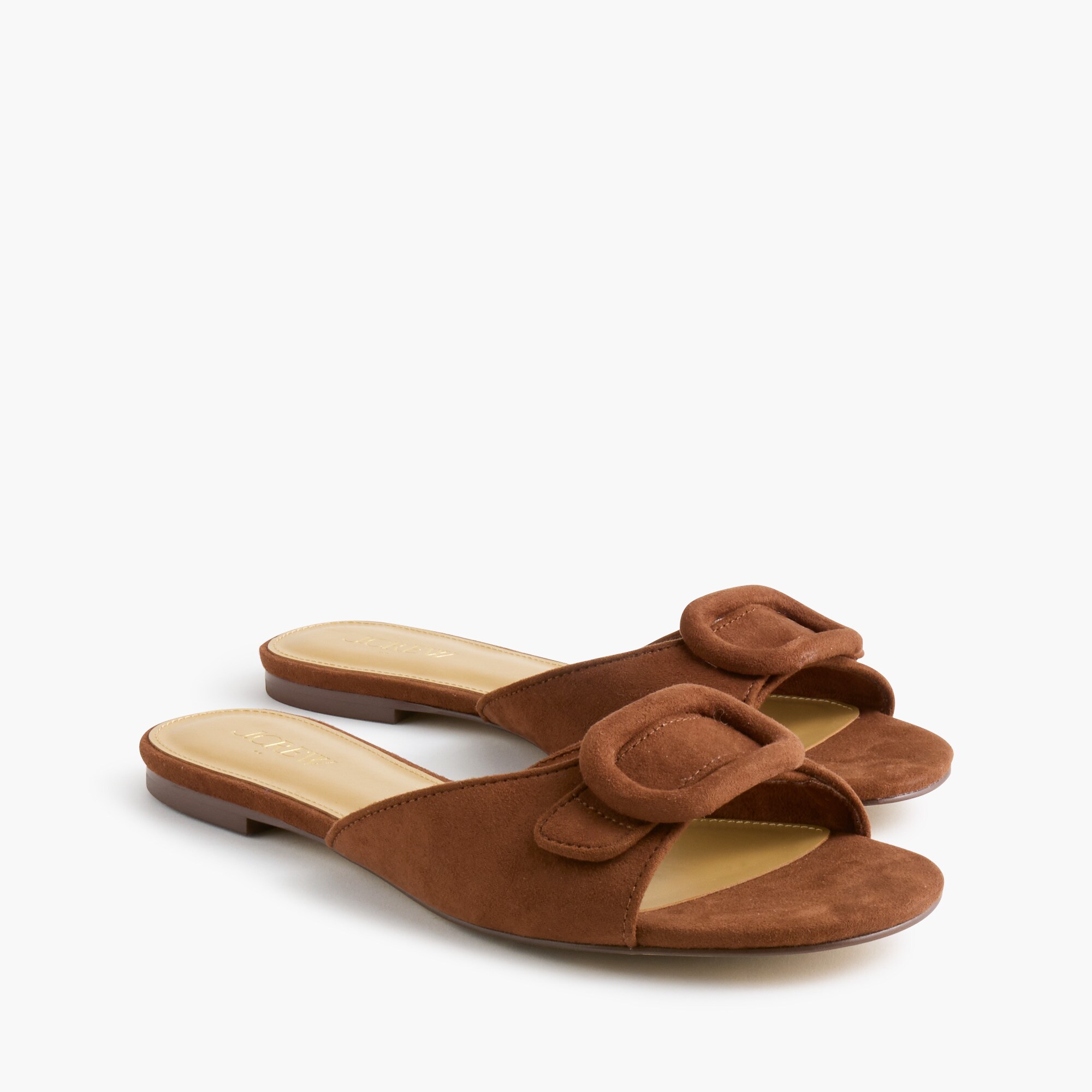 faux-suede buckle slides for women