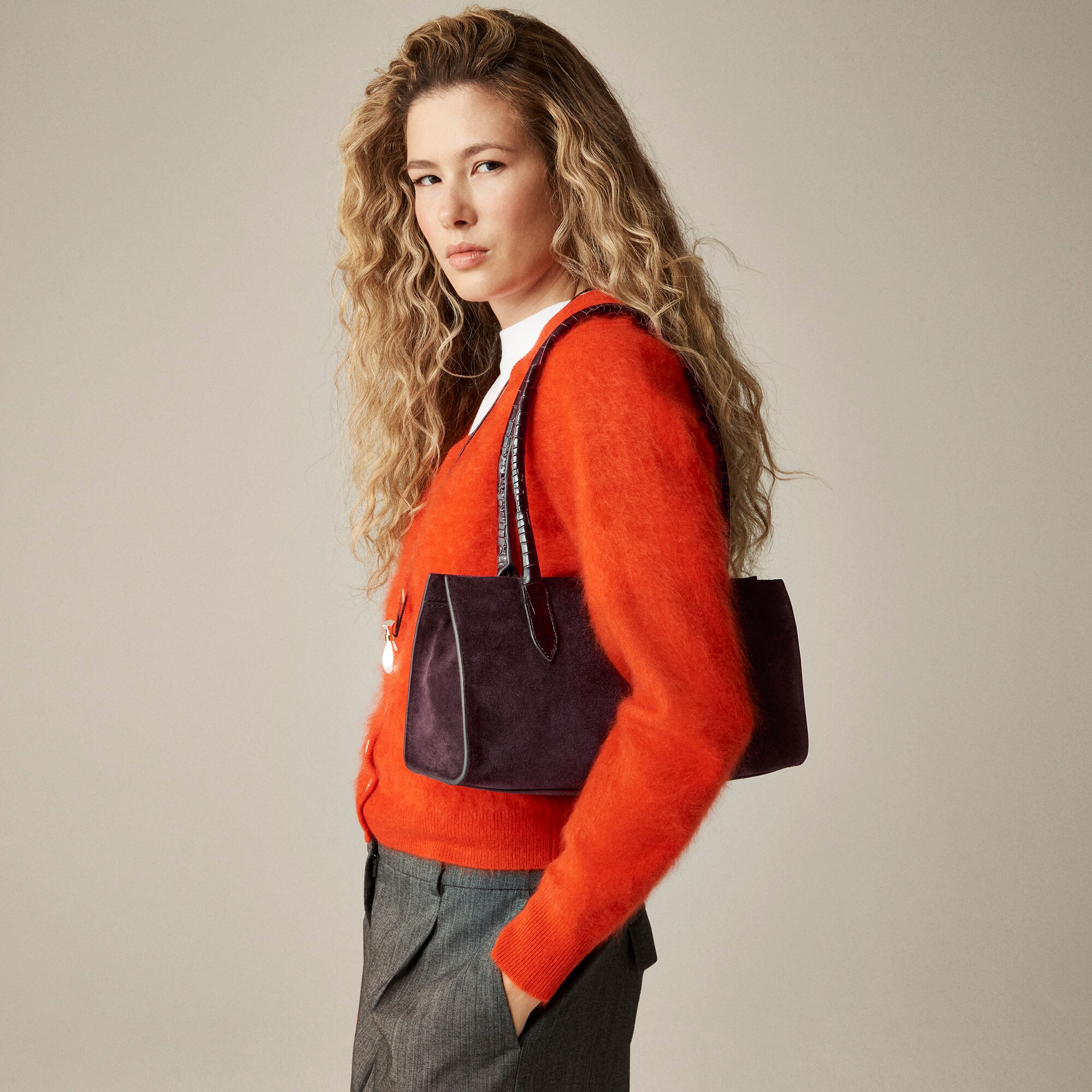 Berkeley structured shoulder bag in suede and croc-embossed leather