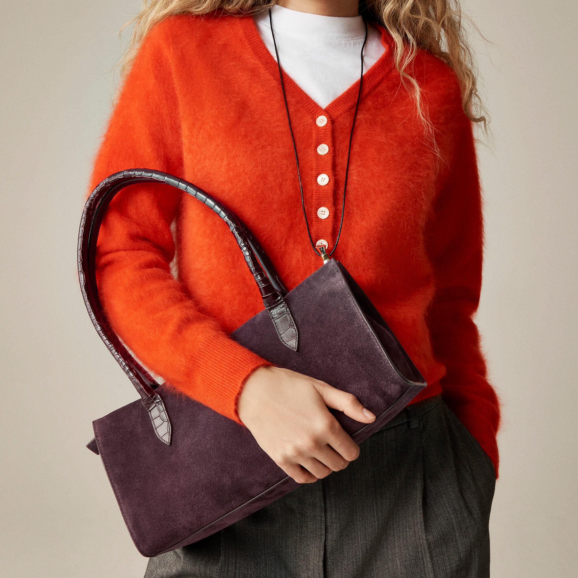 womens Berkeley structured shoulder bag in suede and croc-embossed leather
