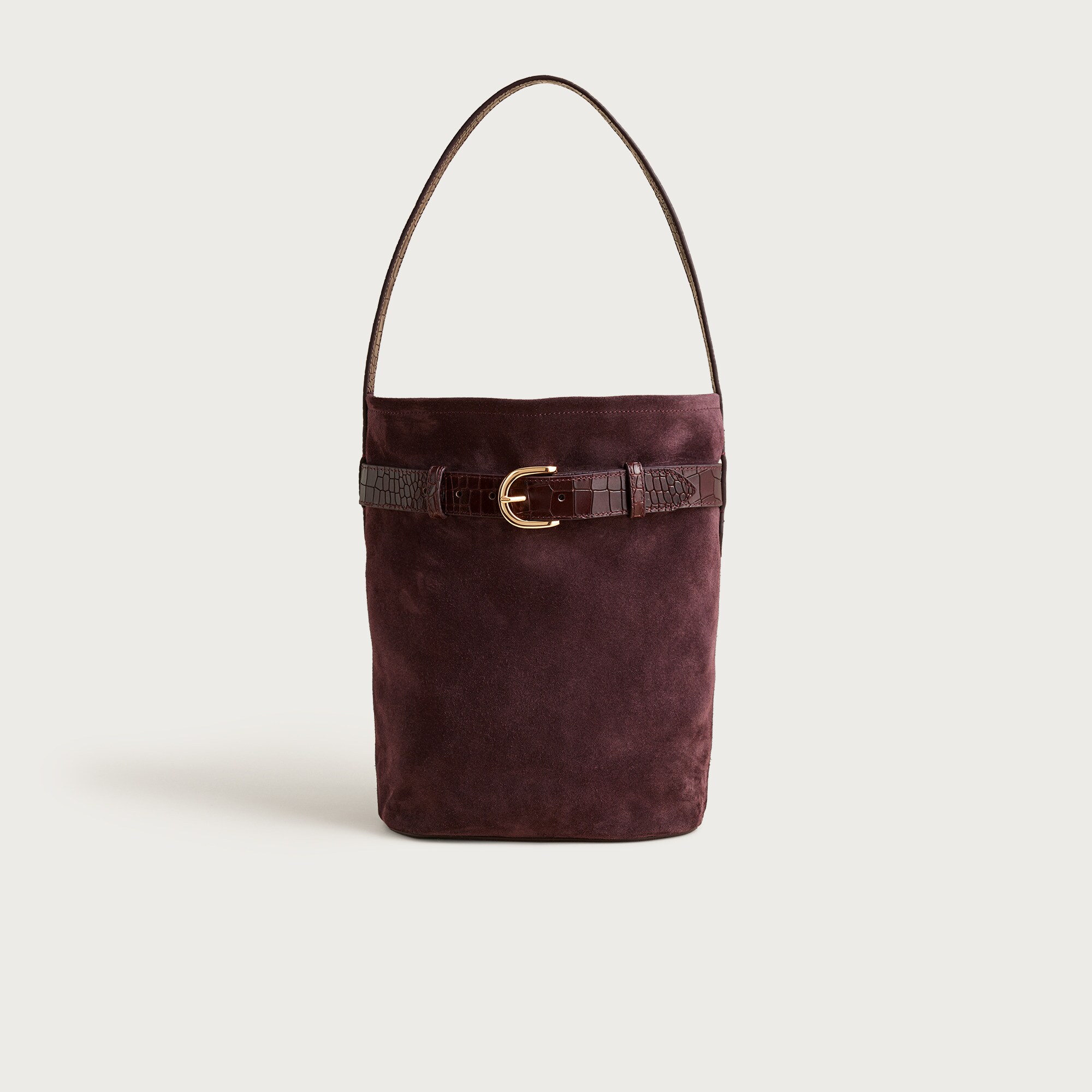  Berkeley belted bucket bag in suede and croc-embossed leather
