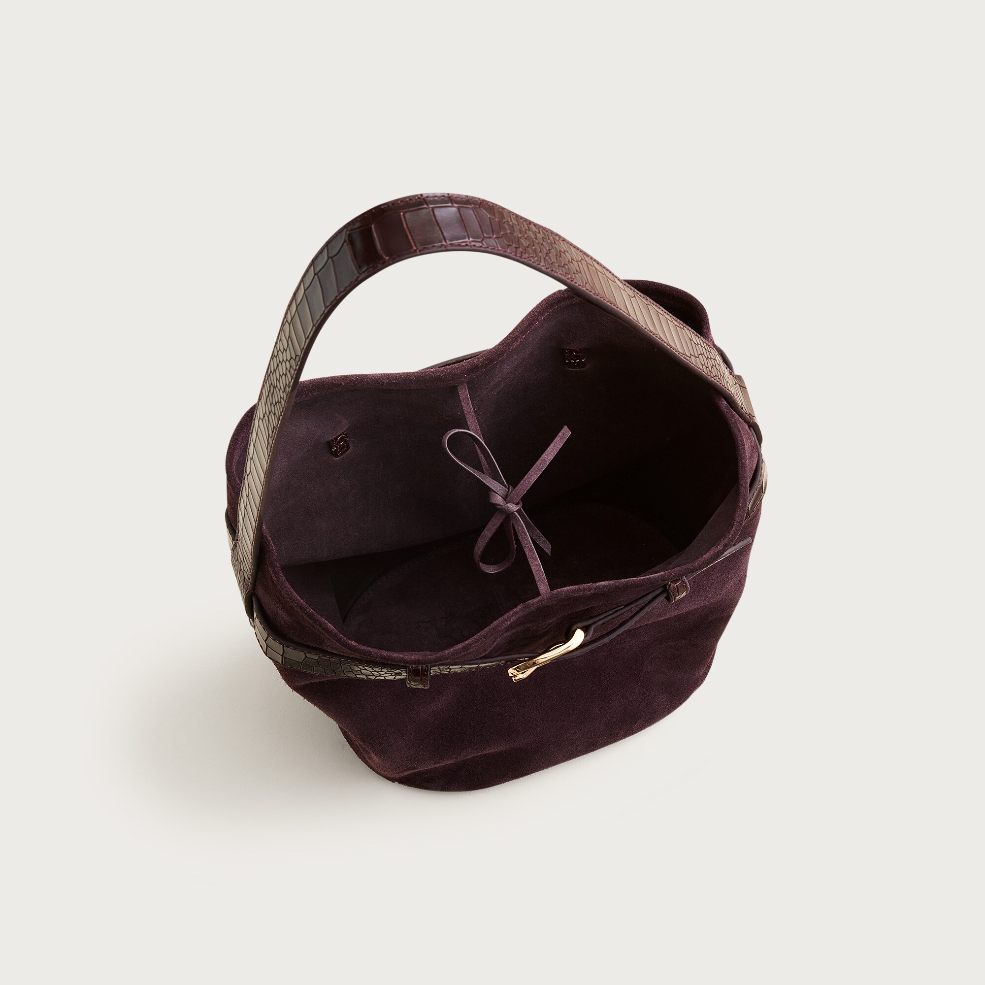 Berkeley belted bucket bag in suede and croc-embossed leather