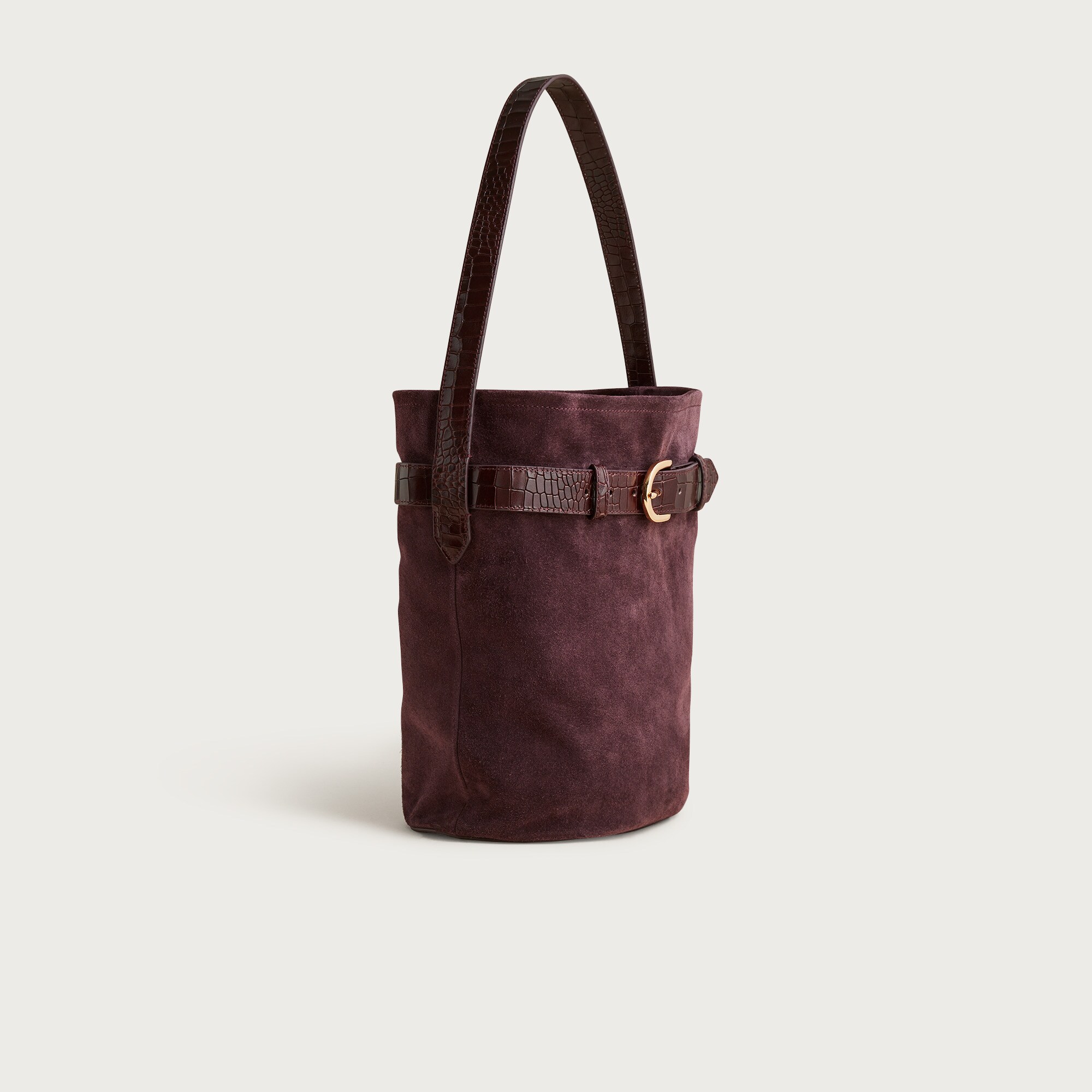 Berkeley belted bucket bag in suede and croc-embossed leather