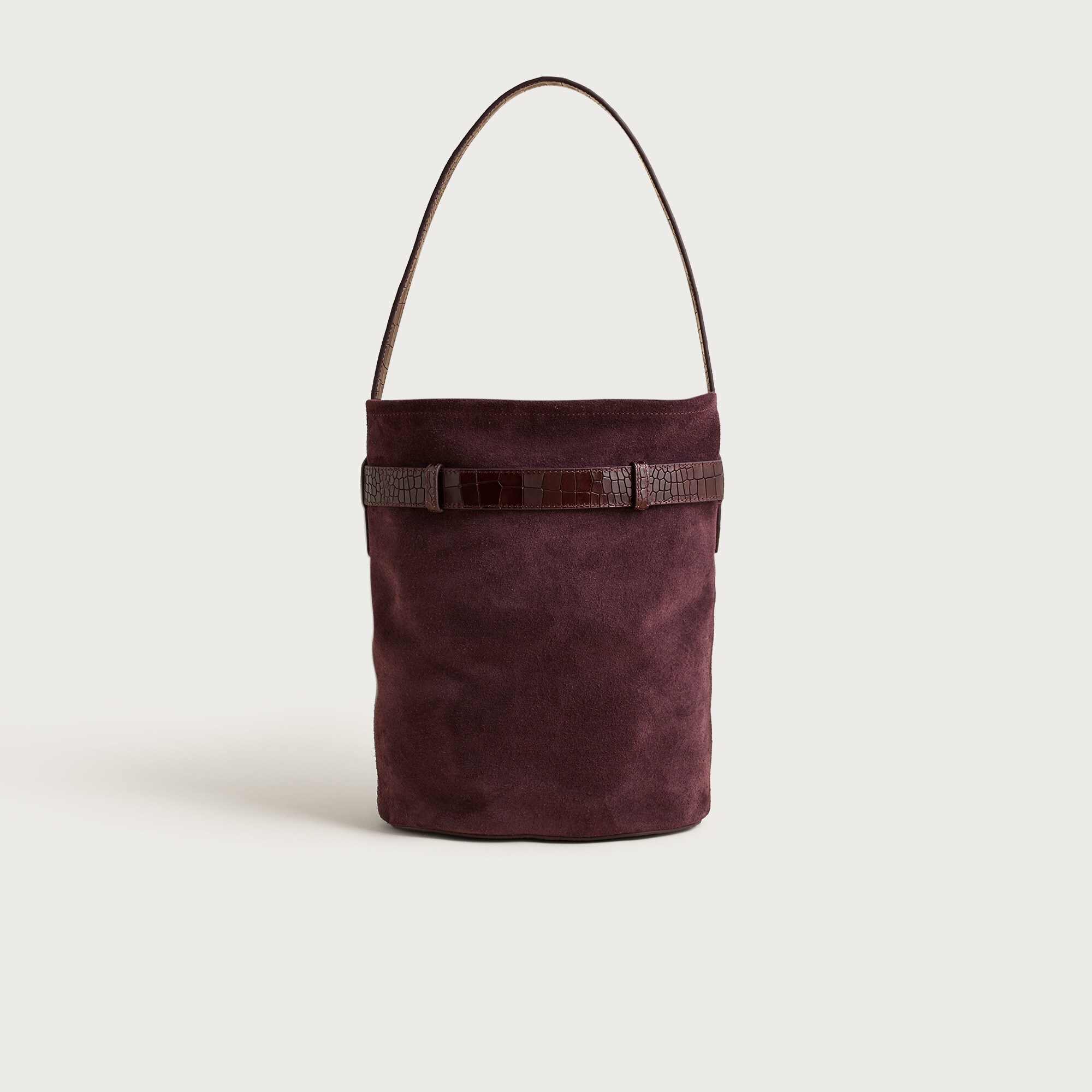Berkeley belted bucket bag in suede and croc-embossed leather