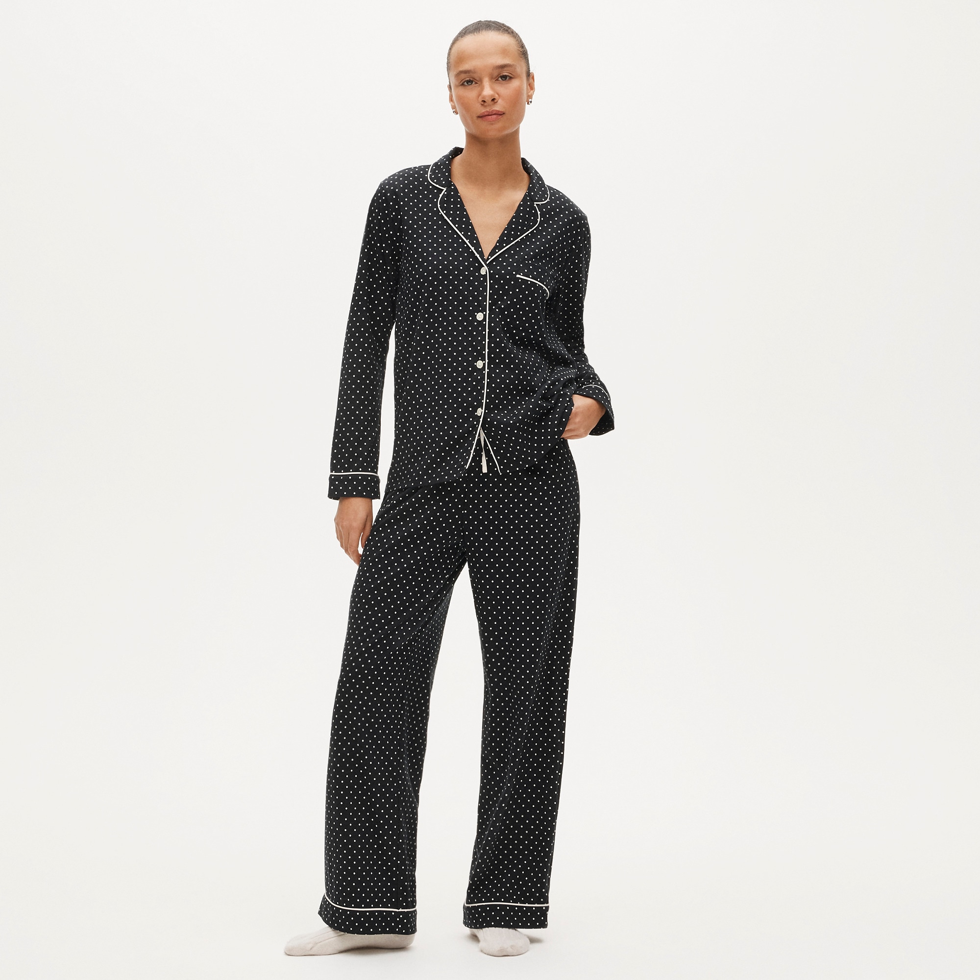 Dreamy cotton-blend pajama pant set in dot print - image 2