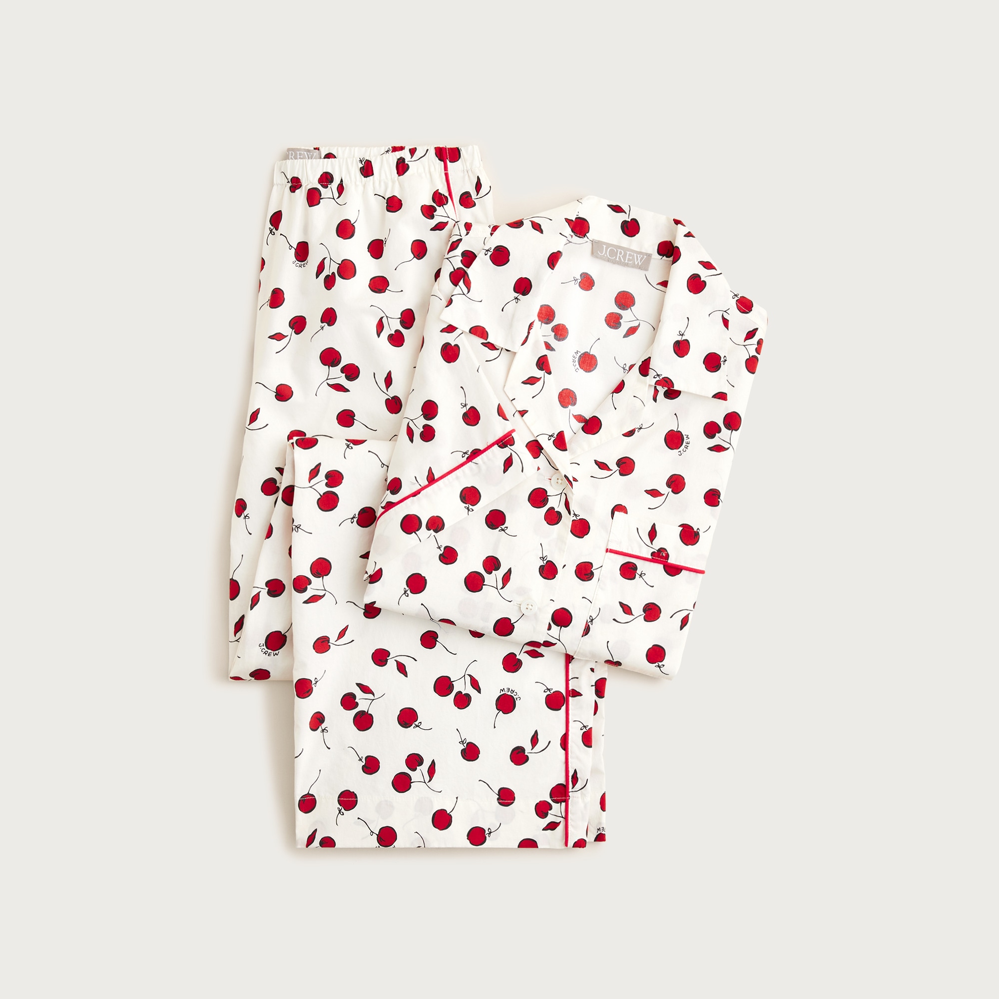  Cotton poplin pajama pant set in cherry print