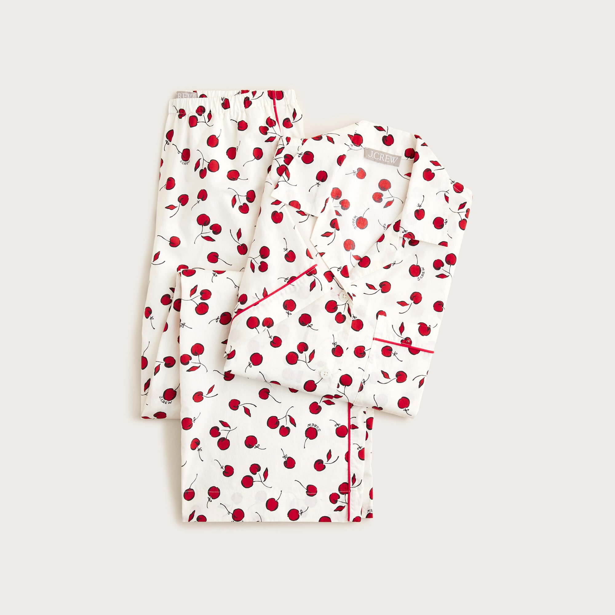 Cotton poplin pajama pant set in cherry print