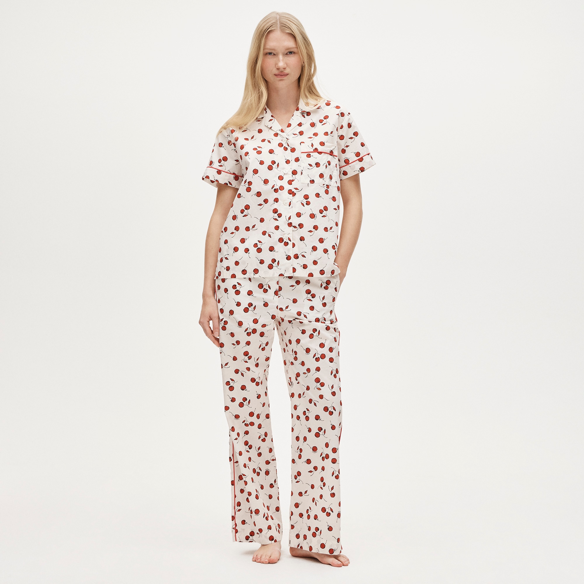 Cotton Poplin Pajama Pant Set In Cherry Print For Women | J.Crew
