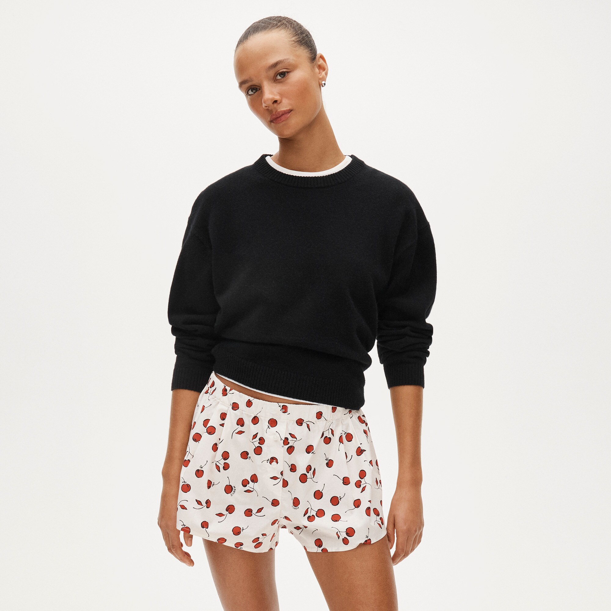 Cotton poplin boxer short in cherry print - image 2