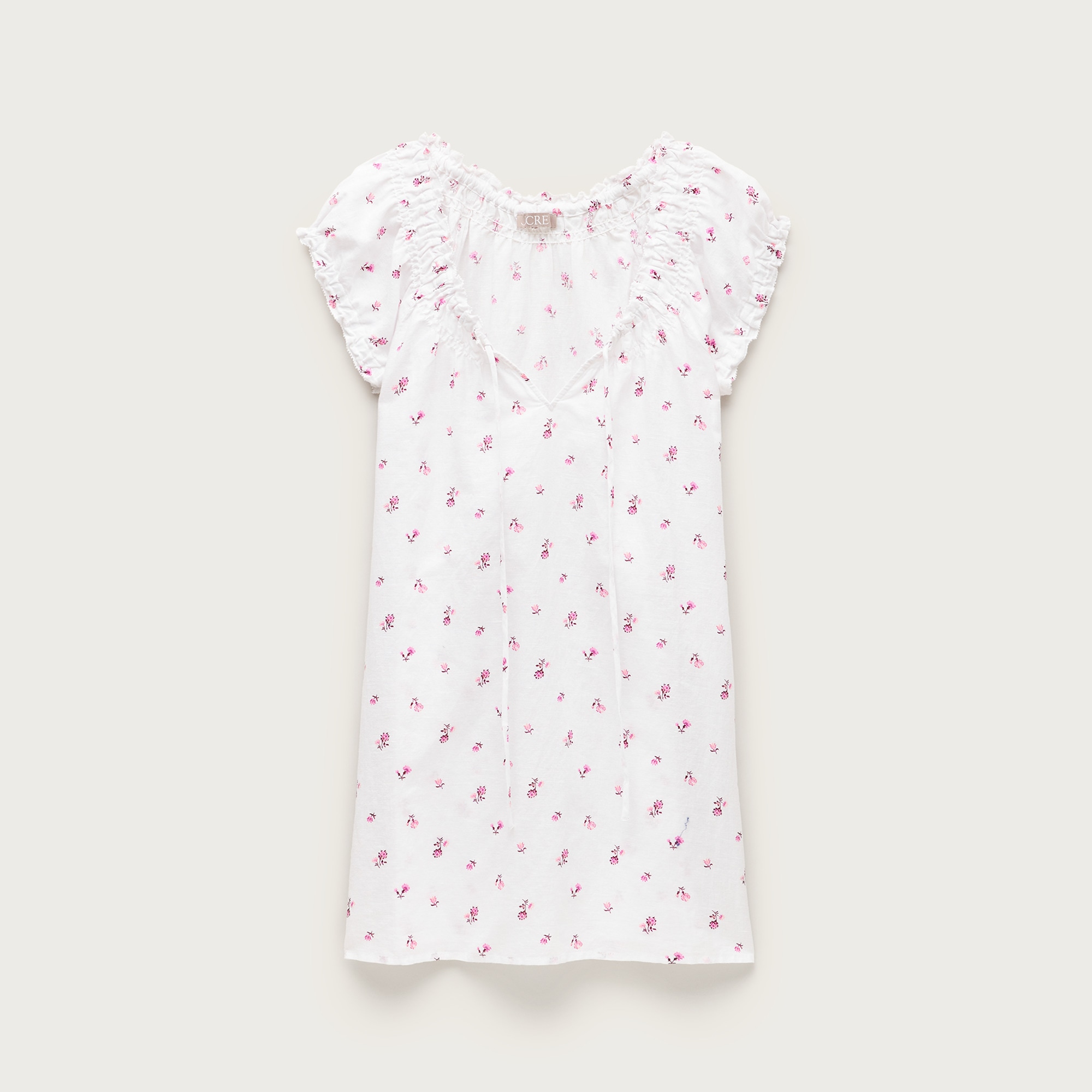 Tie-front mini nightgown in floral-print linen-cotton blend