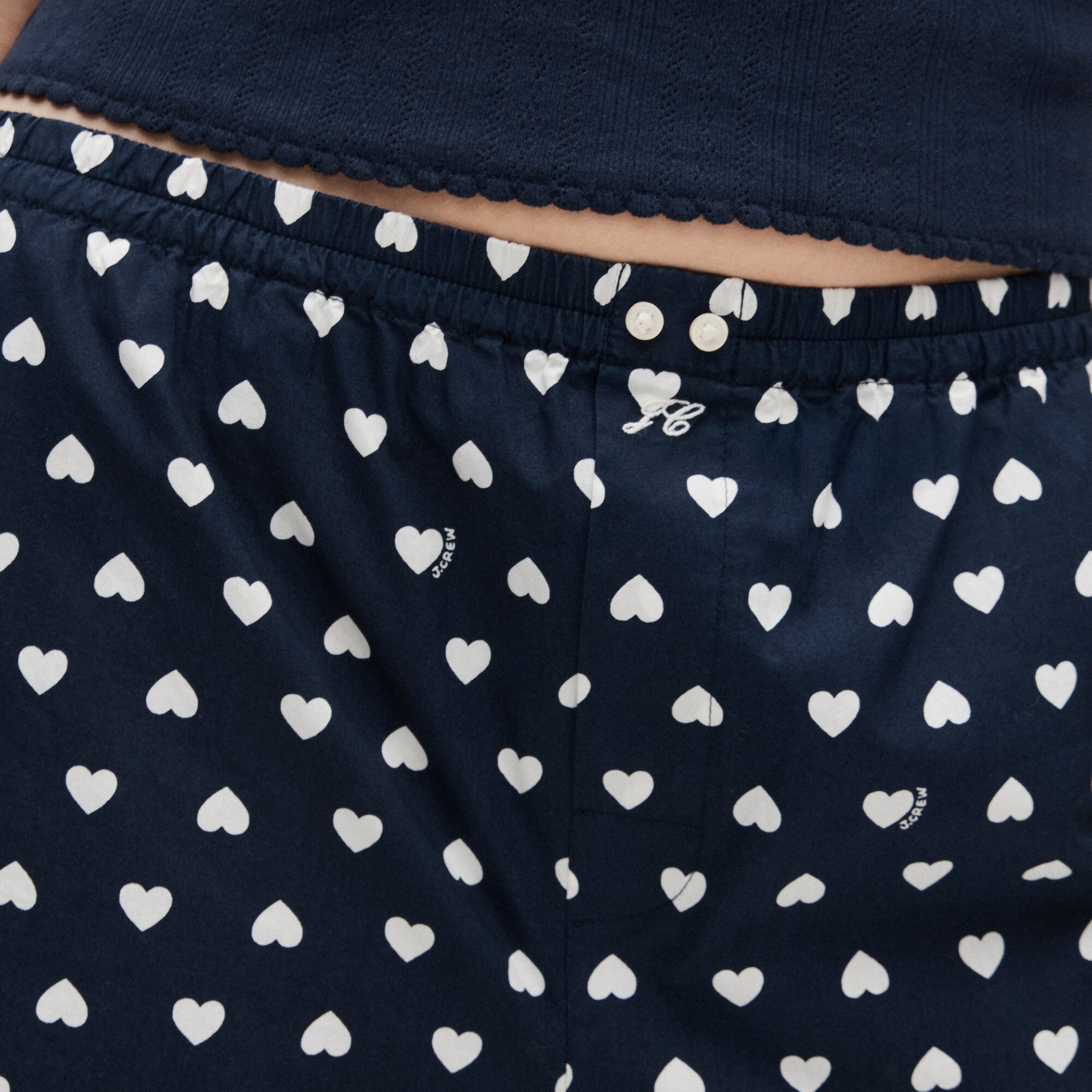 Cotton poplin pajama pant in heart print