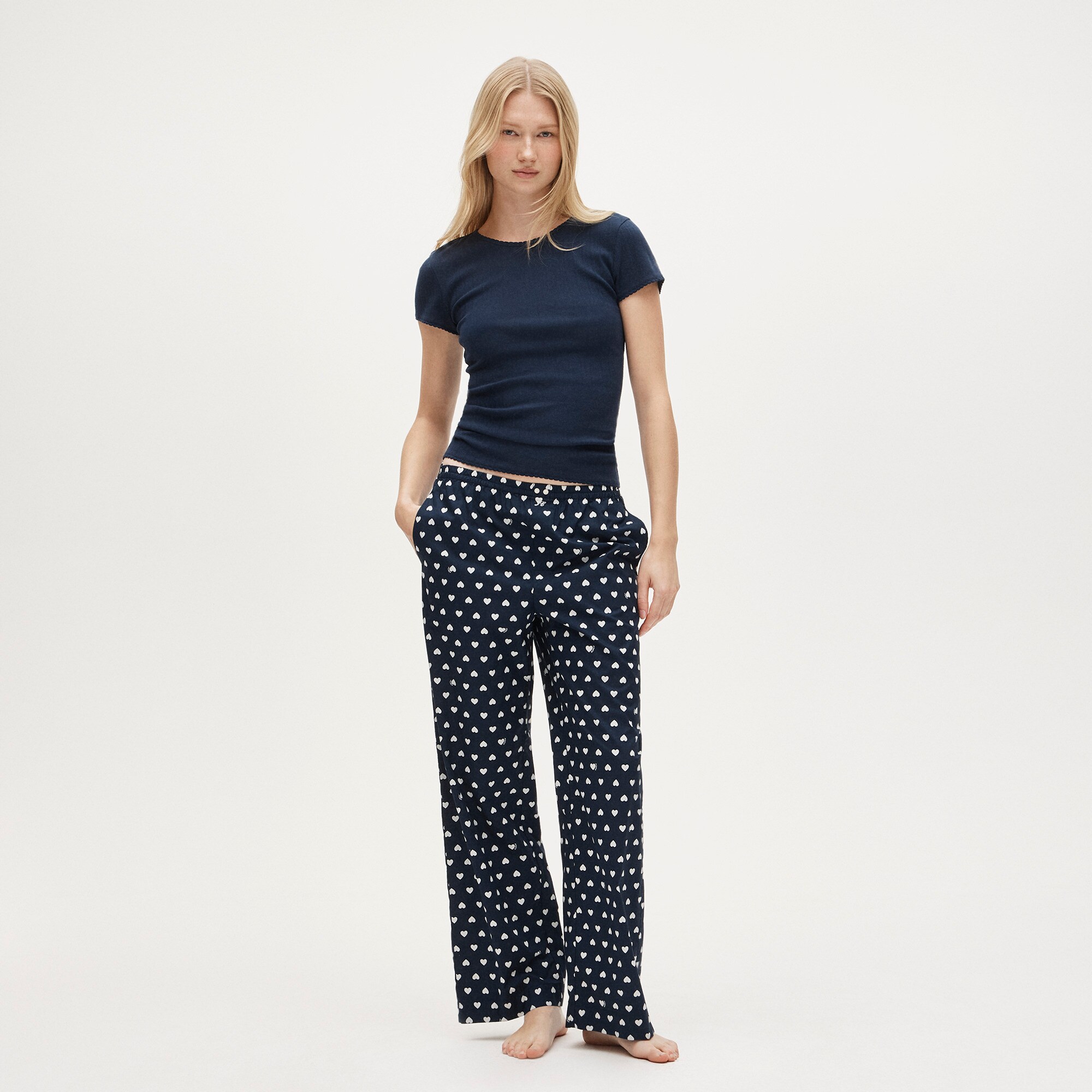 Cotton poplin pajama pant in heart print