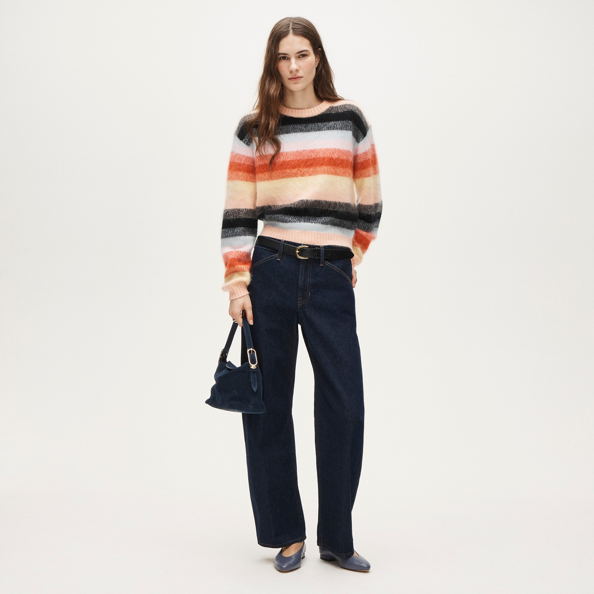 Perfect brushed cashmere crewneck sweater in stripe