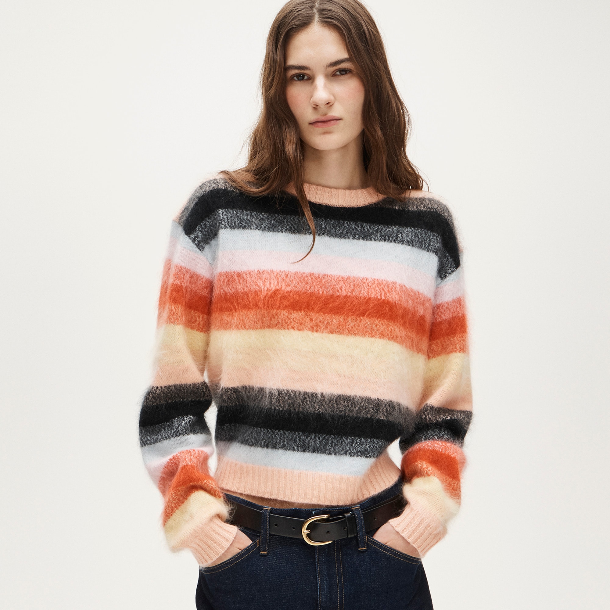  Perfect brushed cashmere crewneck sweater in stripe