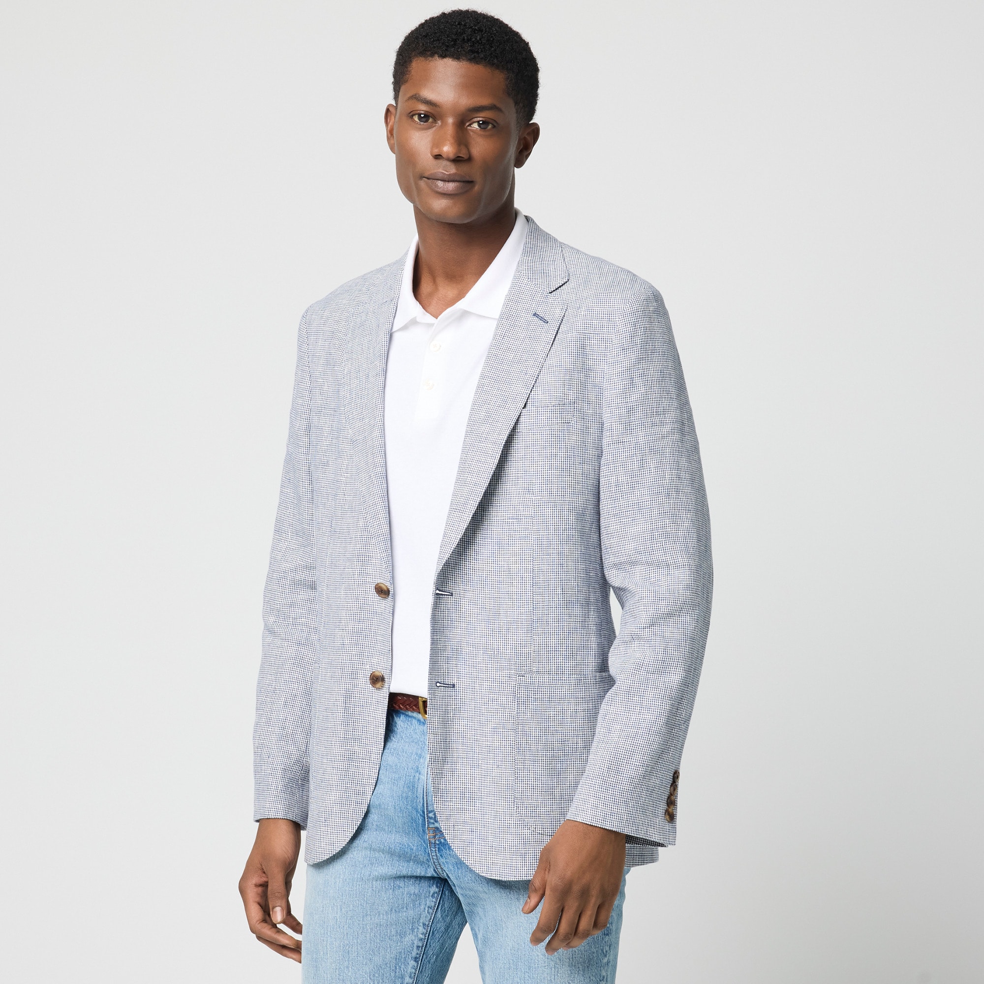 Houndstooth linen blazer