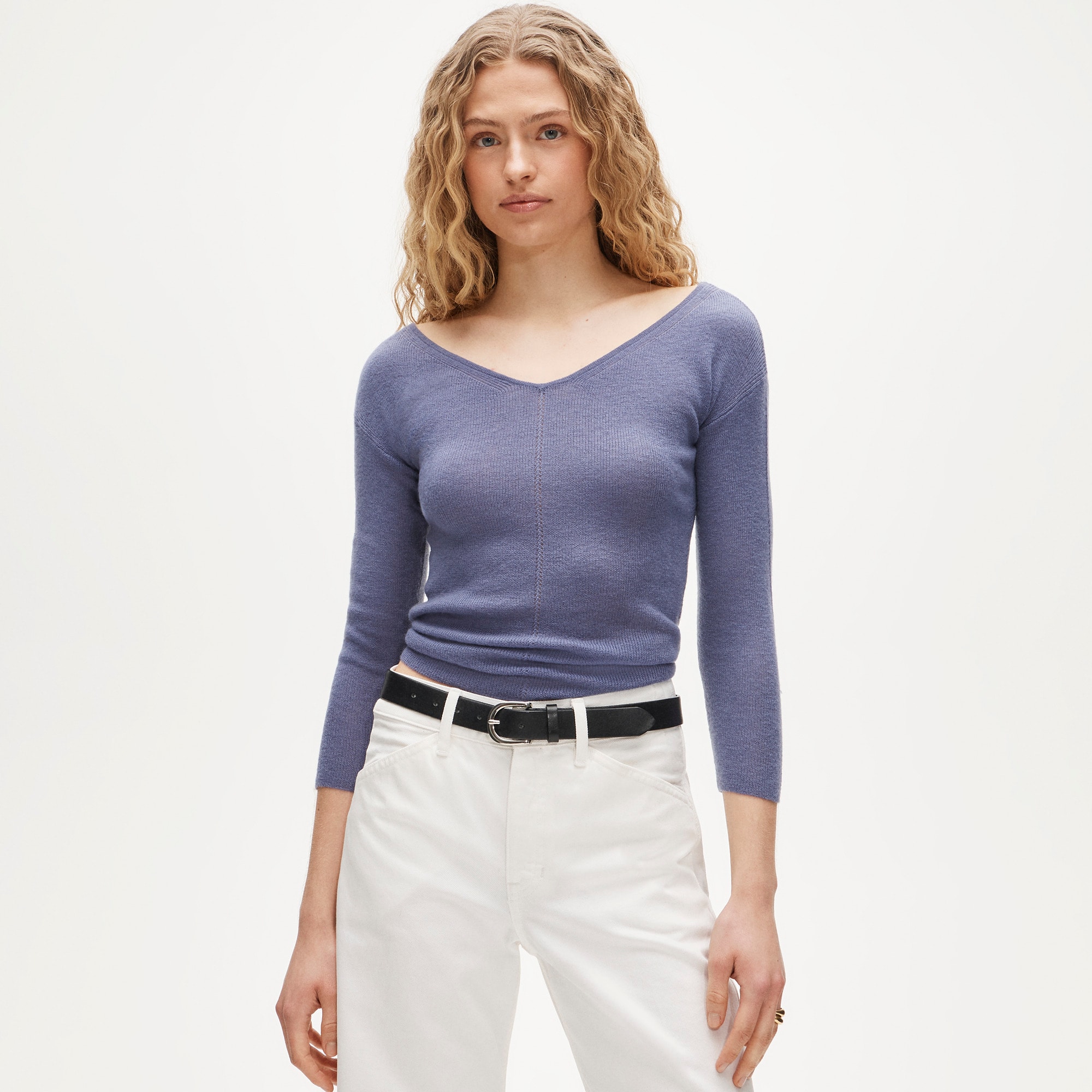 Featherweight cashmere wide V-neck sweater