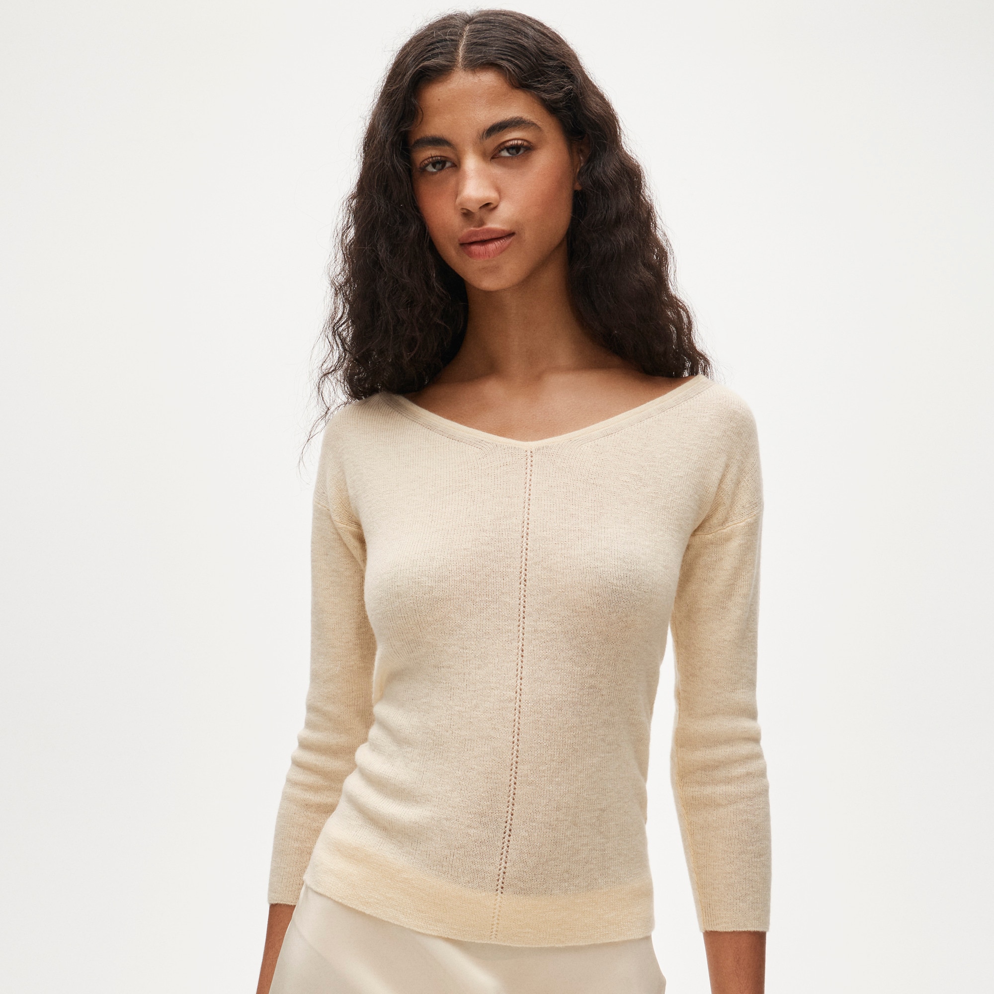 Featherweight cashmere wide V-neck sweater - image 2