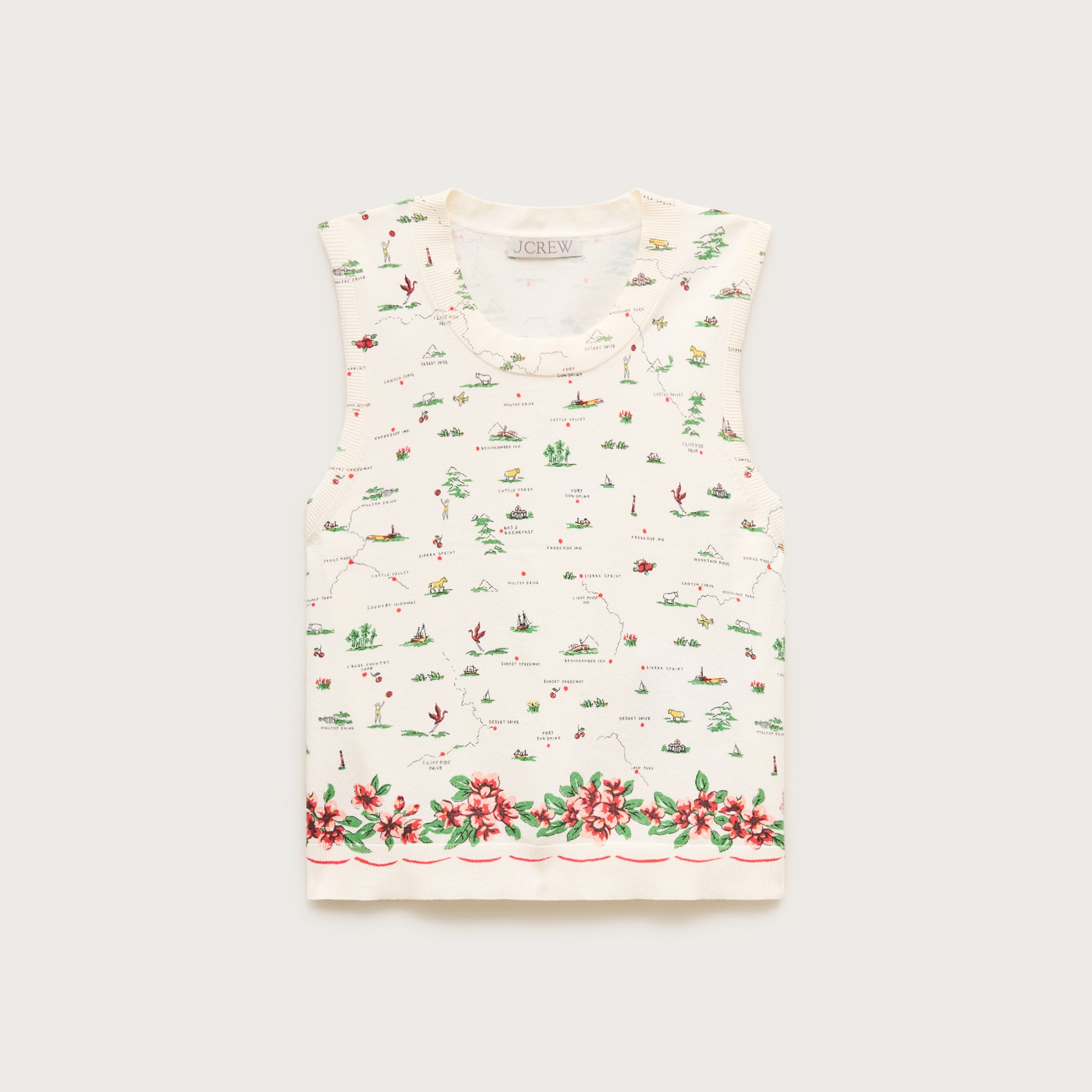 Jackie sweater shell in map-print premium ultra-fine cotton blend