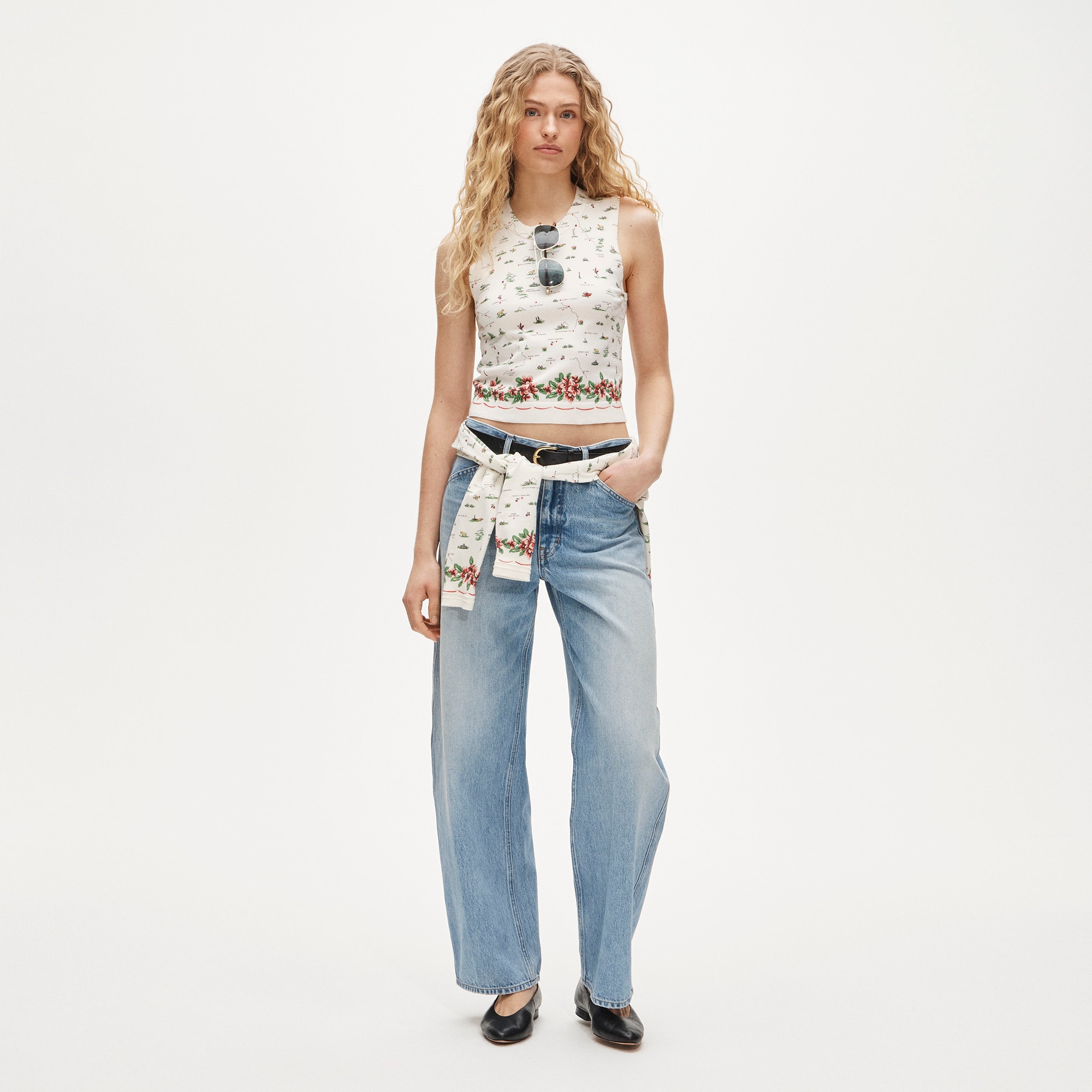 Jackie sweater shell in map-print premium ultra-fine cotton blend
