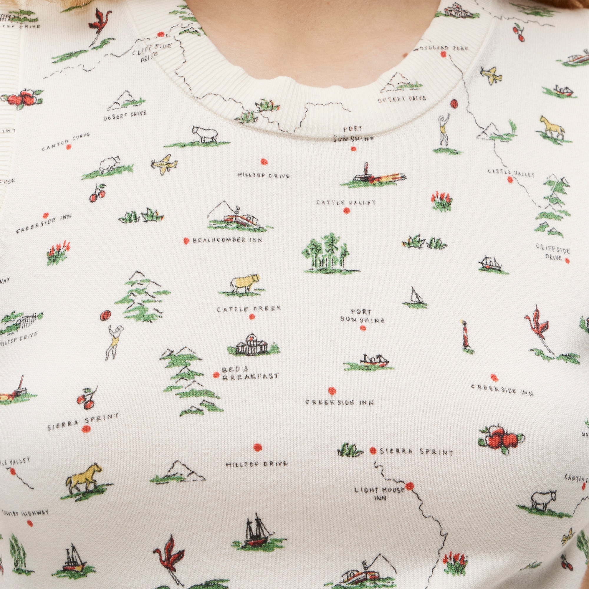 Jackie sweater shell in map-print premium ultra-fine cotton blend