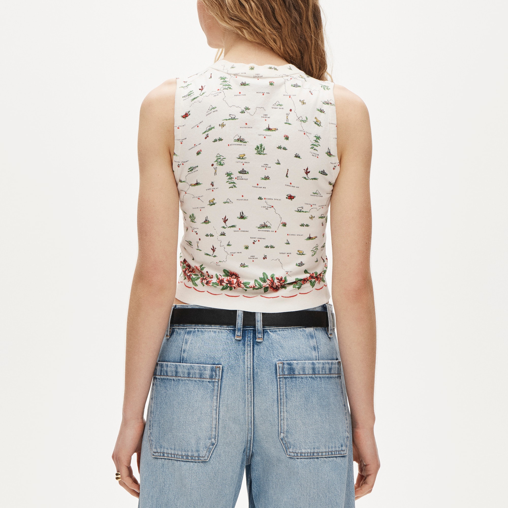 Jackie sweater shell in map-print premium ultra-fine cotton blend
