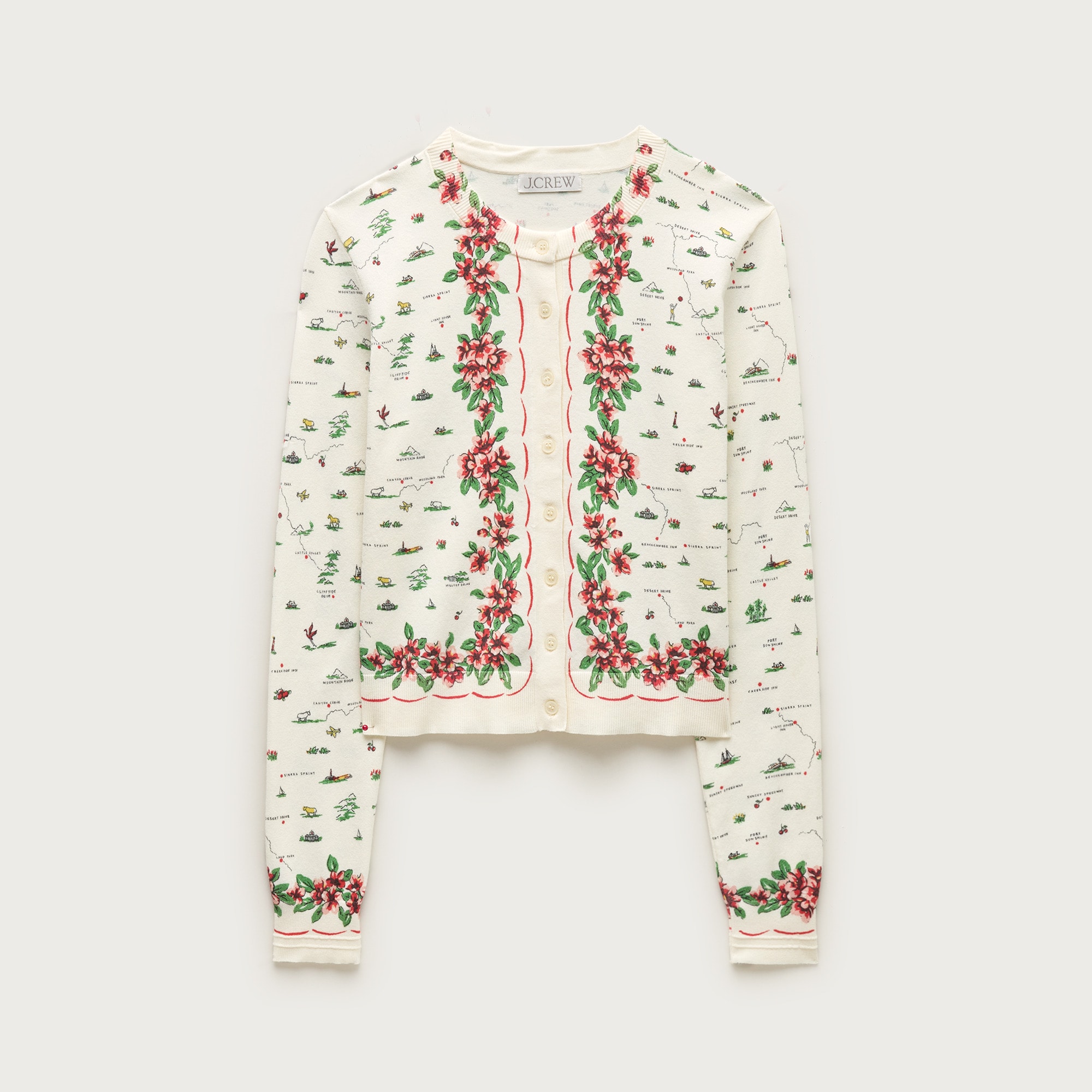 Jackie Cardigan In Map-print Premium Ultra-fine Cotton Blend For