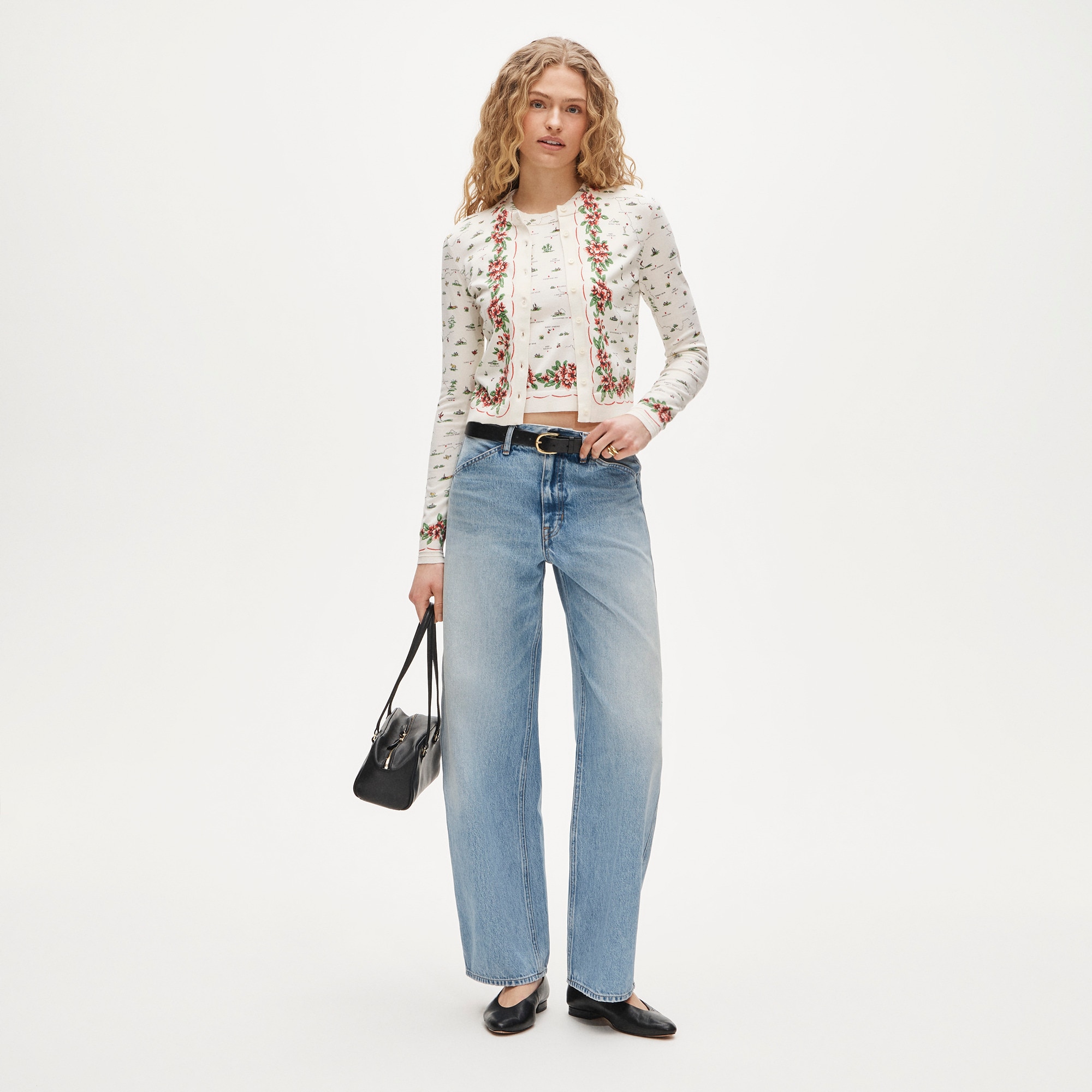 Jackie cardigan in map-print premium ultra-fine cotton blend