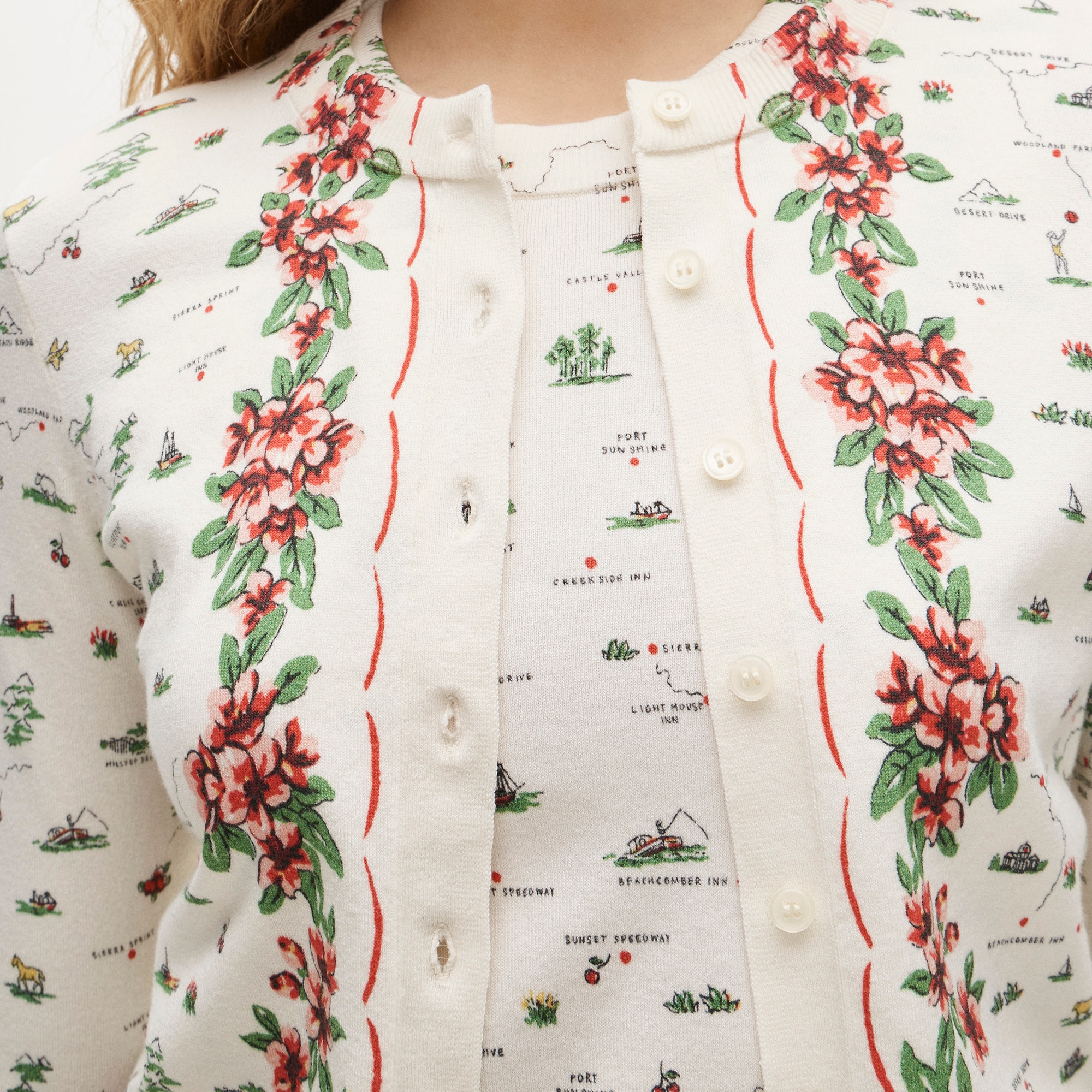 Jackie cardigan in map-print premium ultra-fine cotton blend