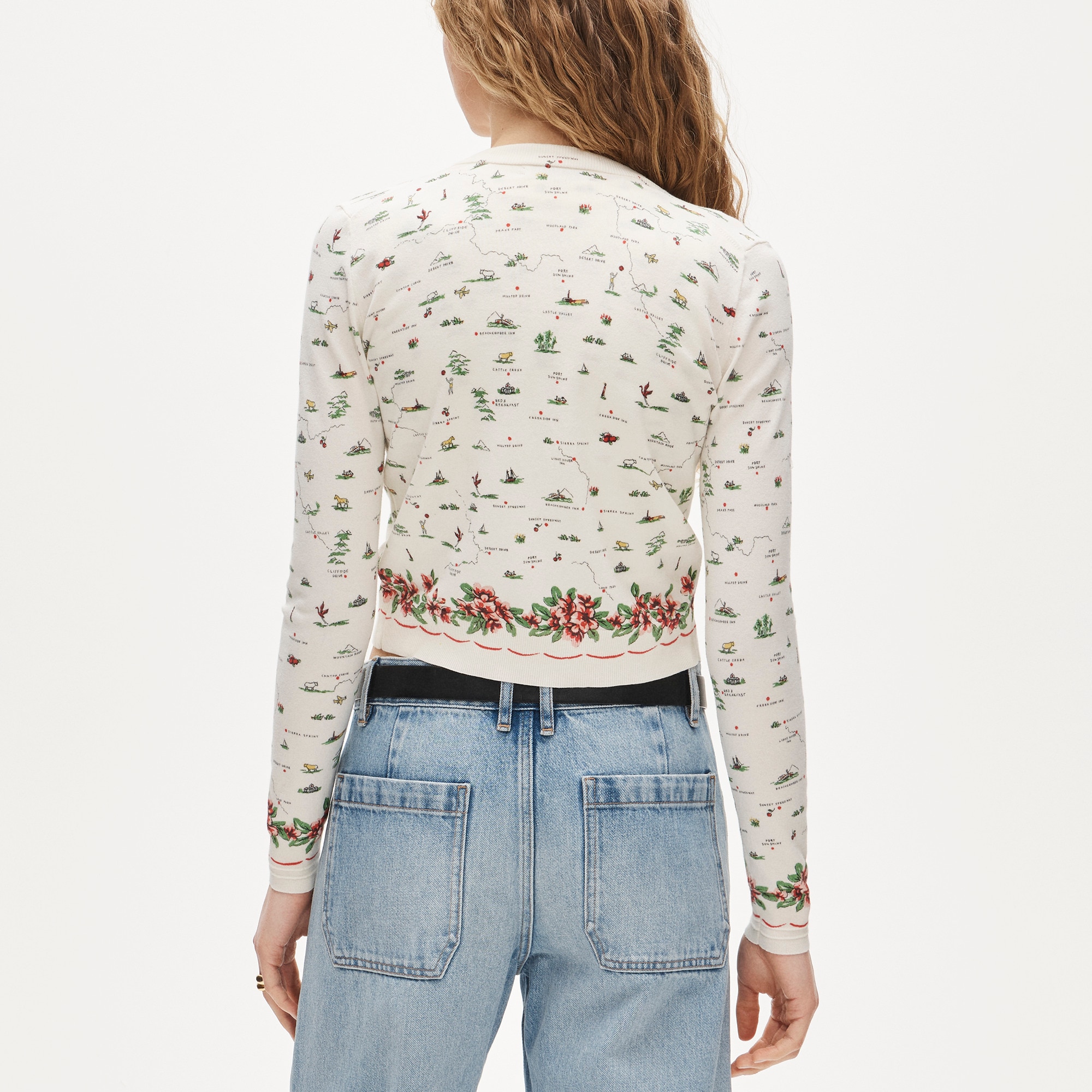 Jackie cardigan in map-print premium ultra-fine cotton blend