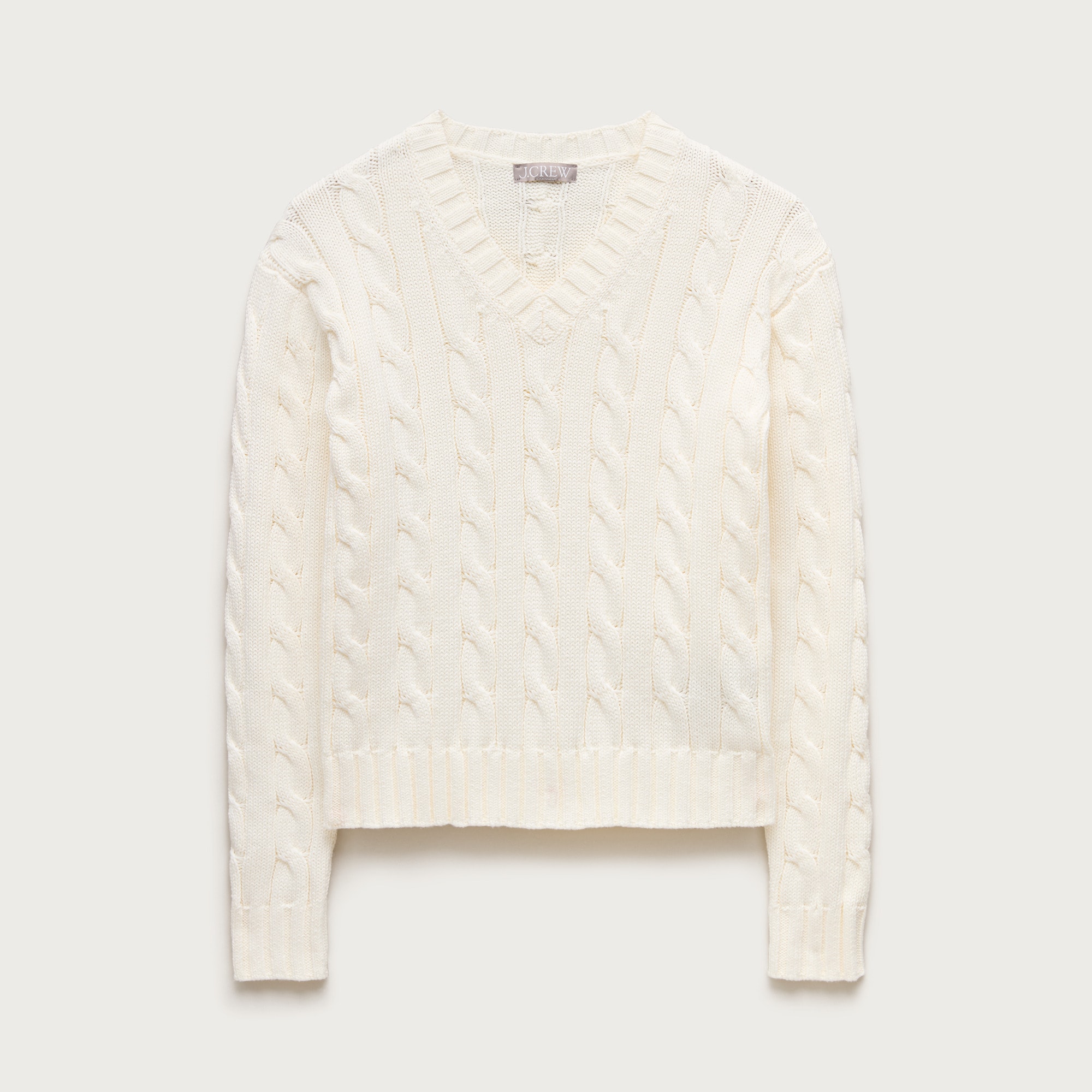 Cable-knit high V-neck sweater in heritage cotton