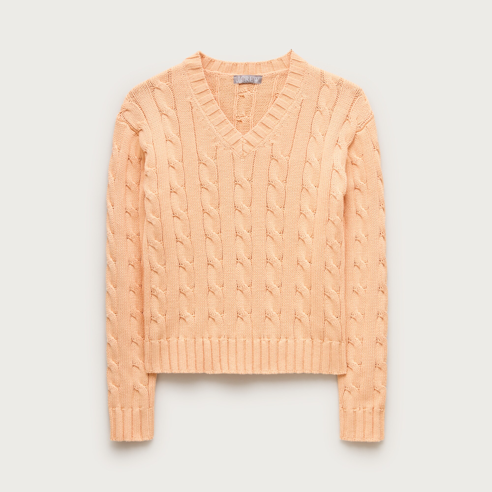  Cable-knit high V-neck sweater in heritage cotton