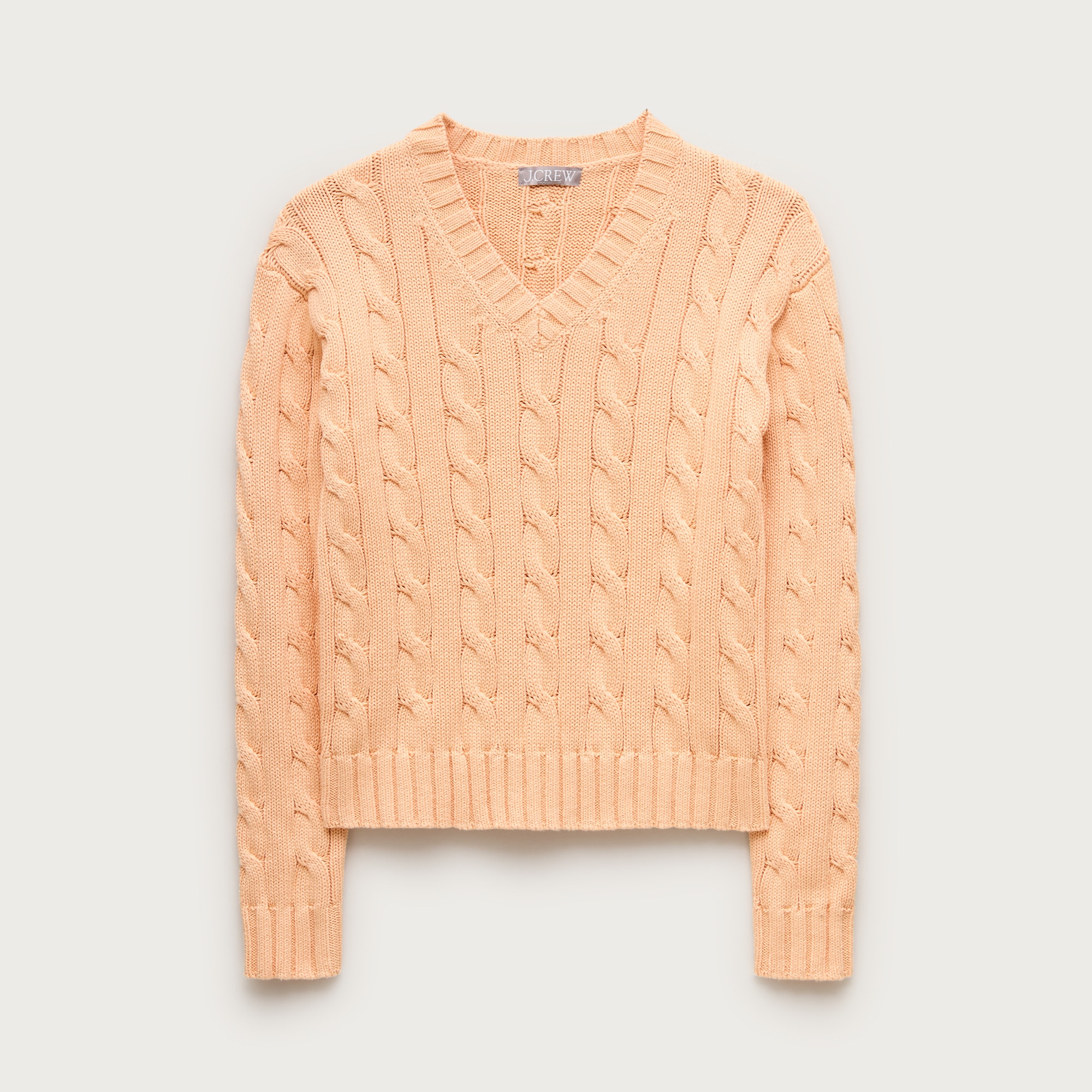 Cable-knit high V-neck sweater in heritage cotton