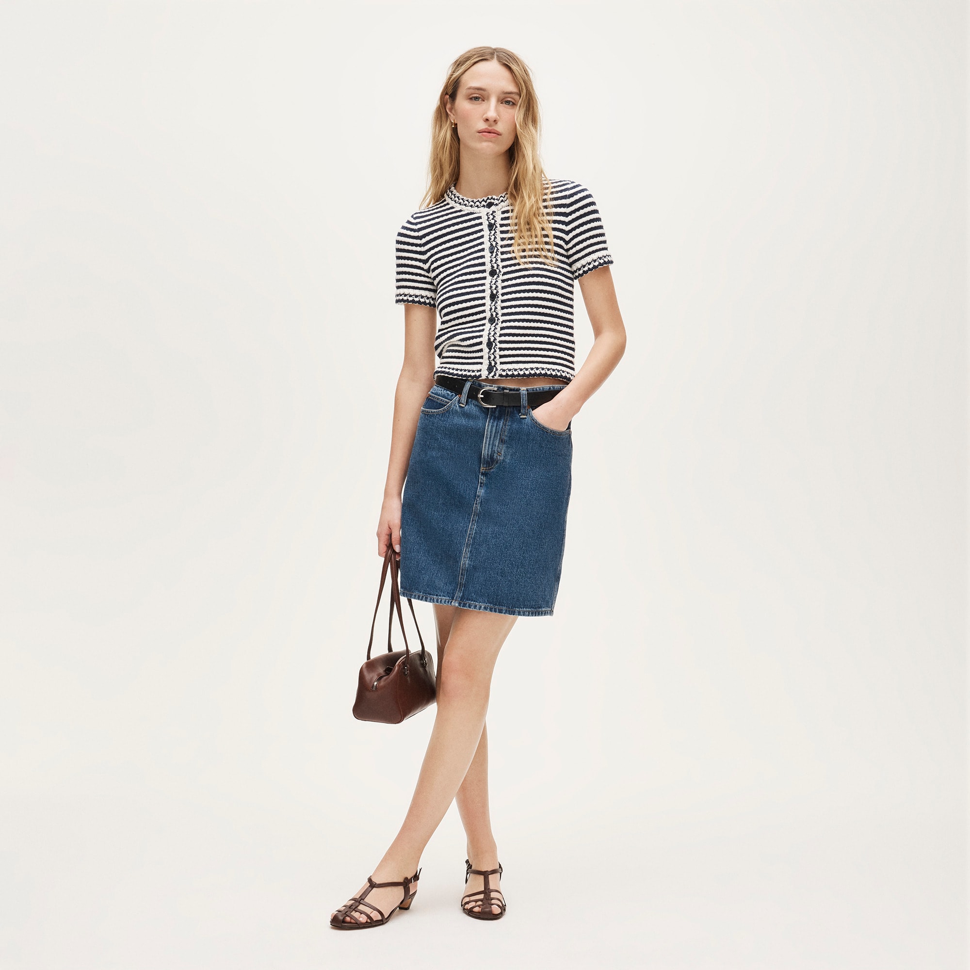 Crochet short-sleeve cardigan in stripe - image 3
