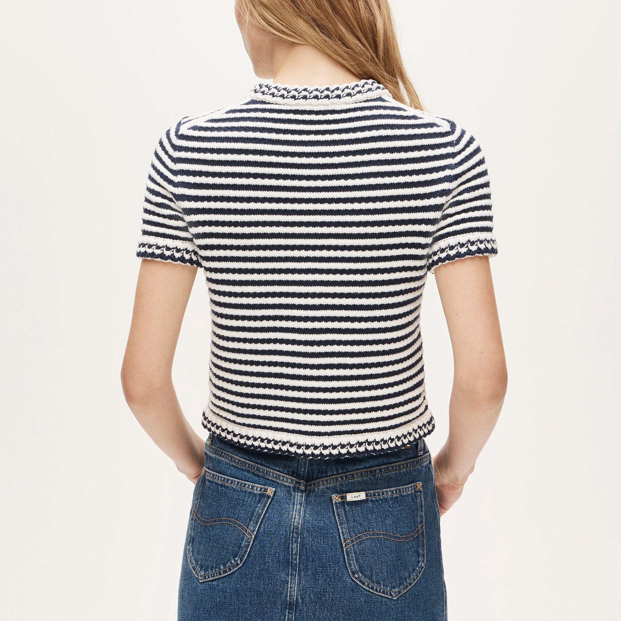 Crochet short-sleeve cardigan in stripe - image 5