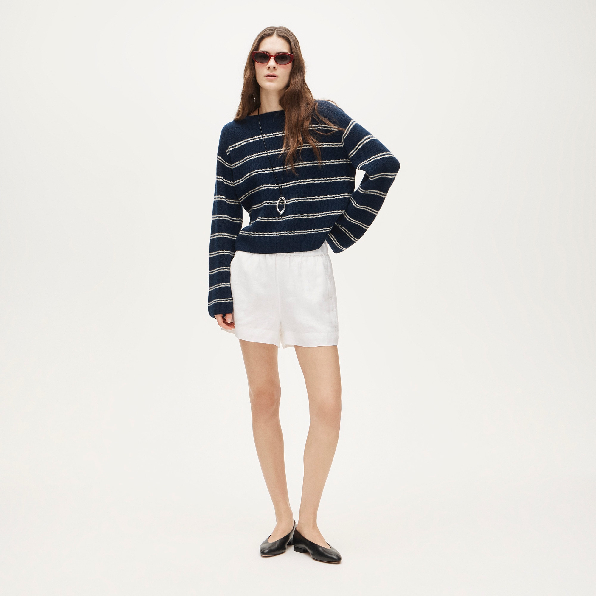Cashmere wide-sleeve sweater in mariner stripe