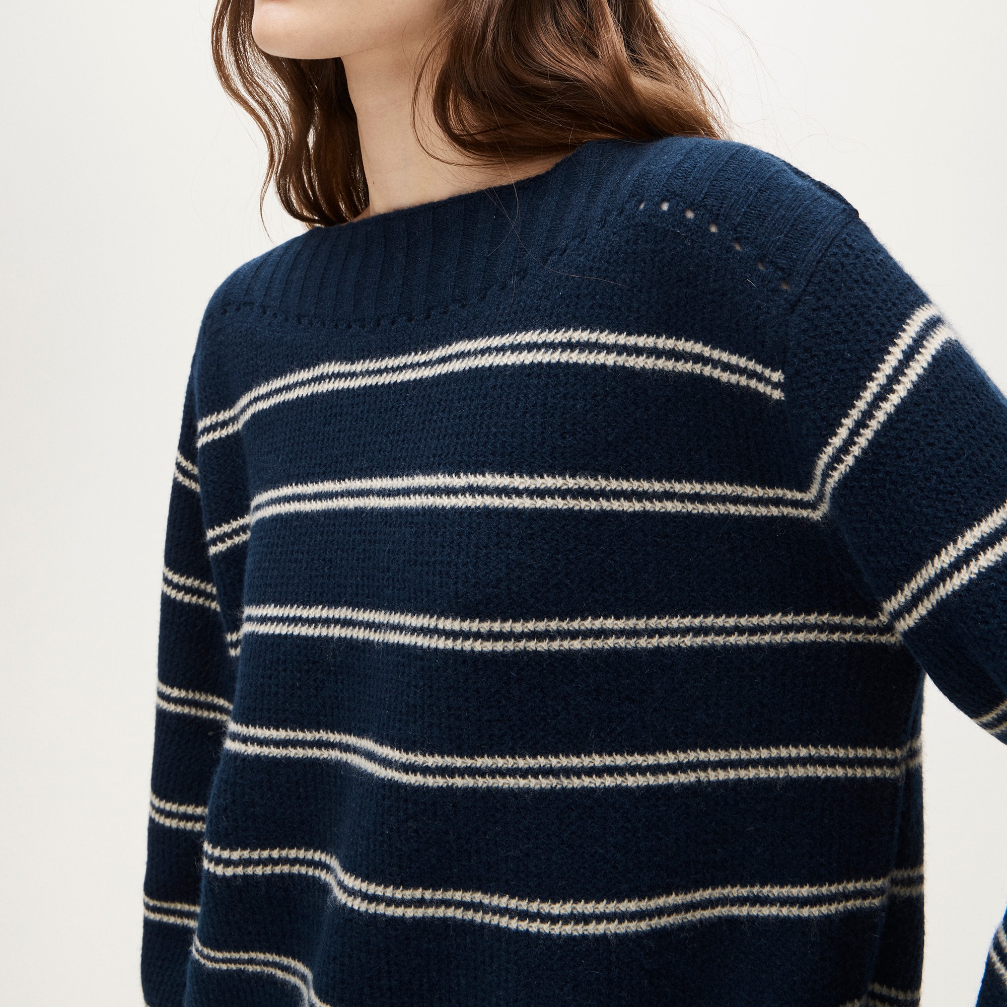Cashmere wide-sleeve sweater in mariner stripe