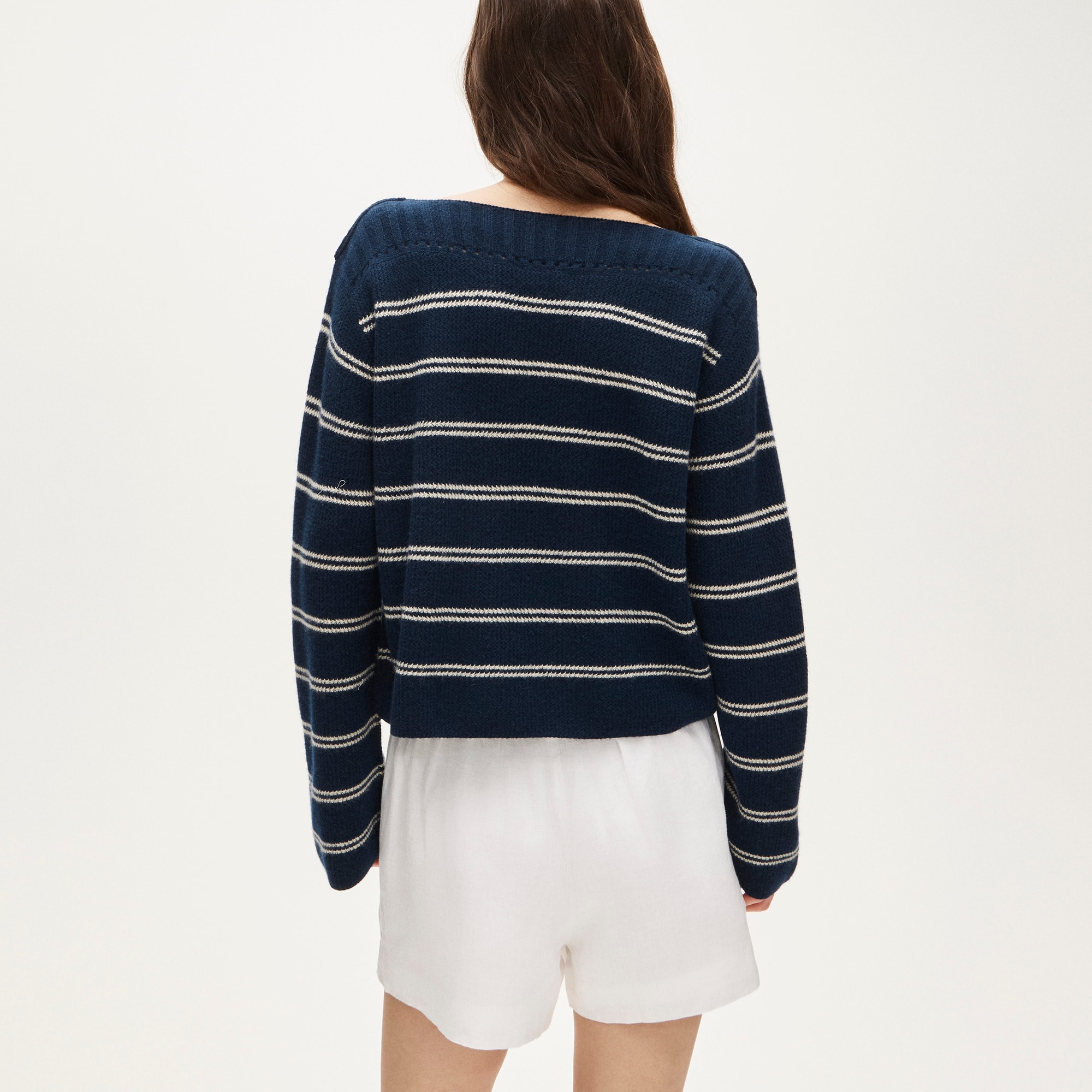 Cashmere wide-sleeve sweater in mariner stripe