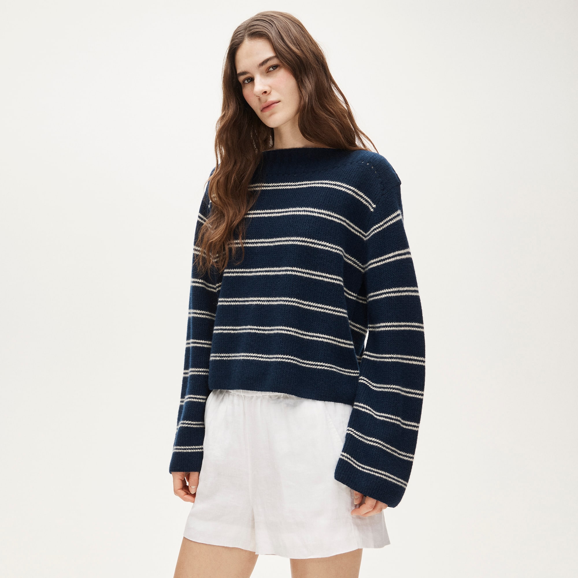Cashmere Wide-sleeve Sweater In Mariner Stripe For Women | J.Crew