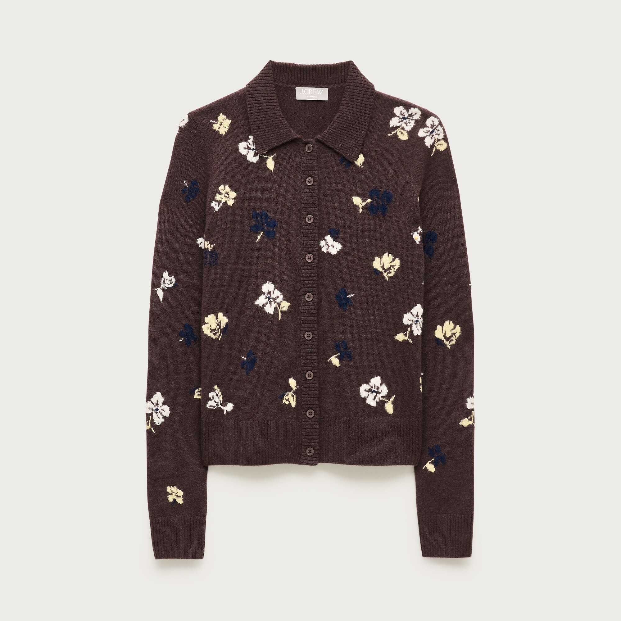 Cashmere floral jacquard cardigan sweater