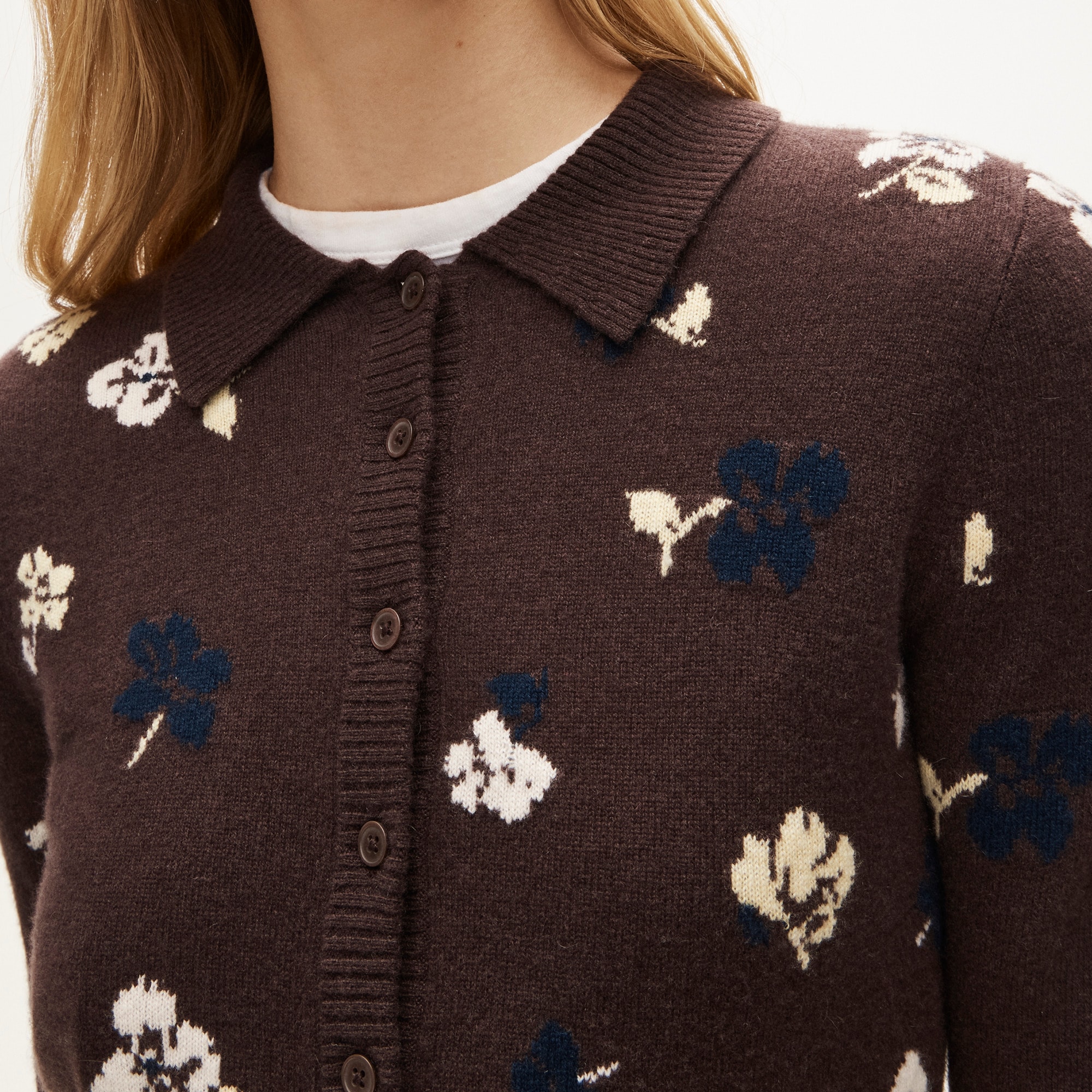 Cashmere floral jacquard cardigan sweater