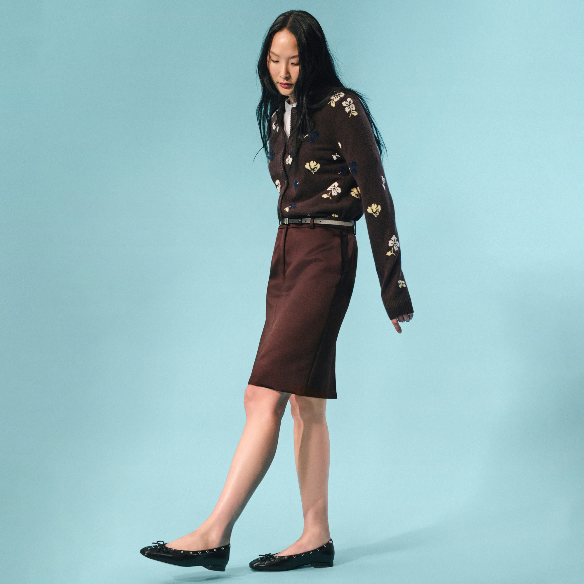 womens Cashmere floral jacquard cardigan sweater