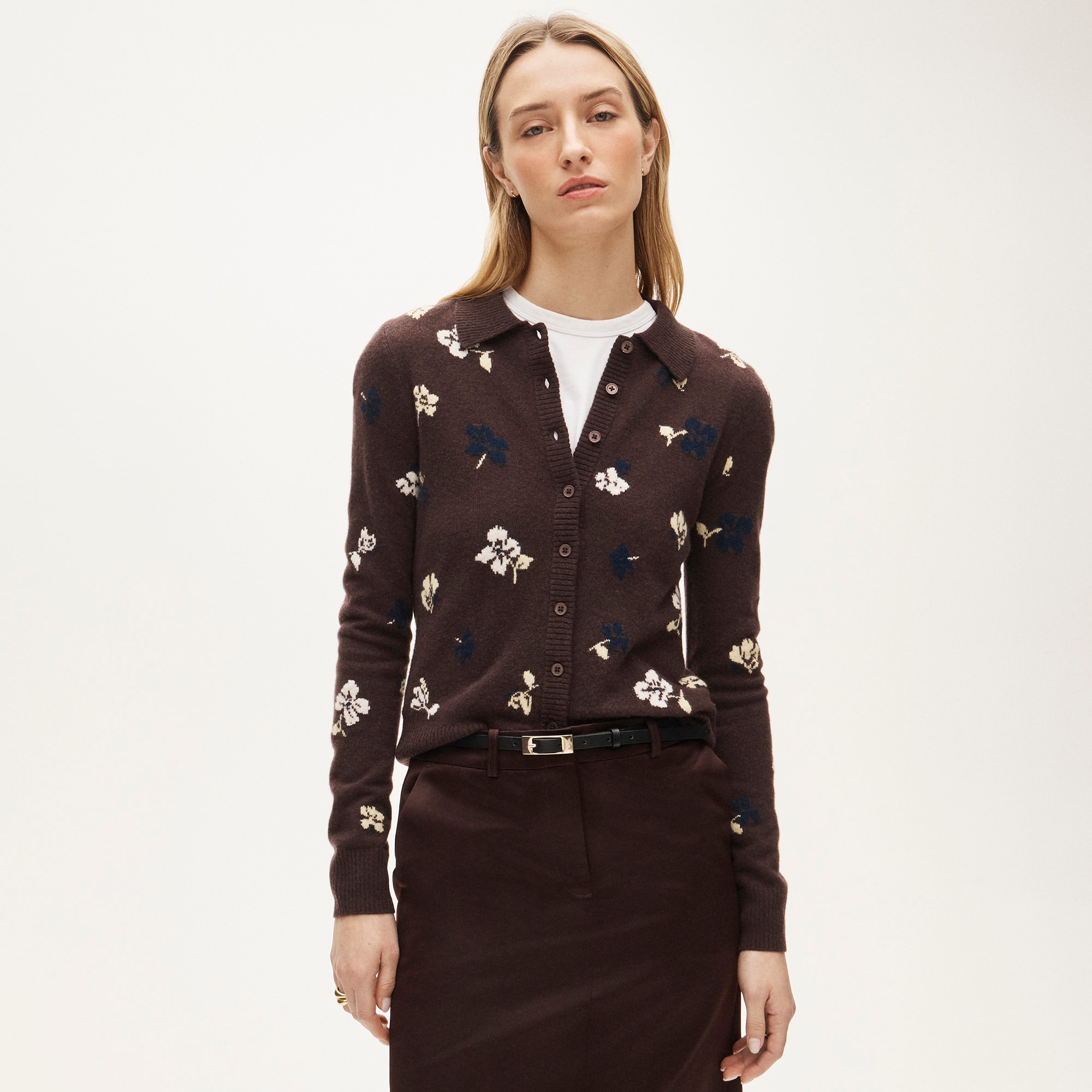 Cashmere Floral Jacquard Cardigan Sweater For Women | J.Crew