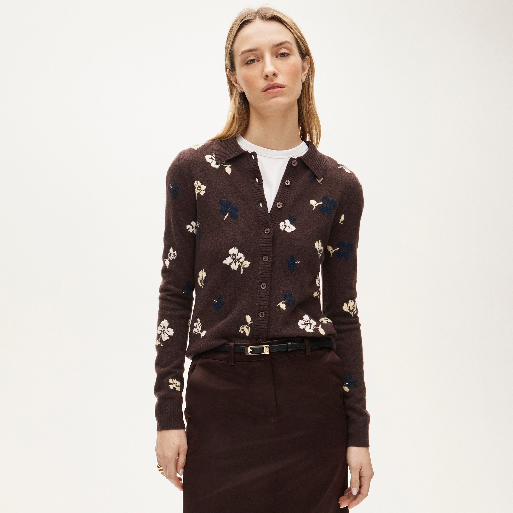 Cashmere floral jacquard cardigan sweater