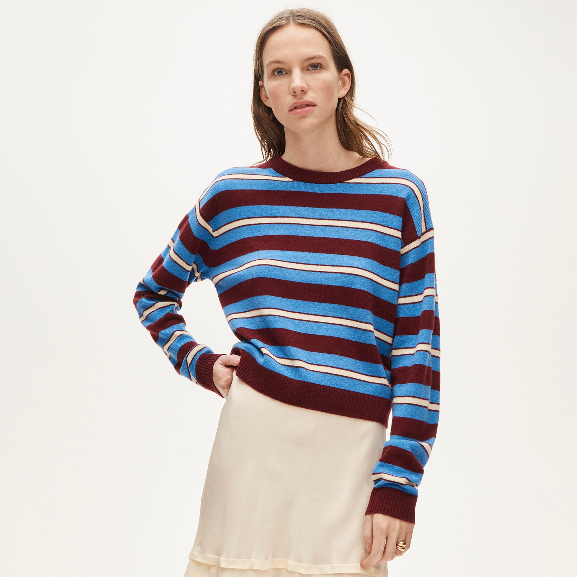  Perfect cashmere crewneck sweater in stripe