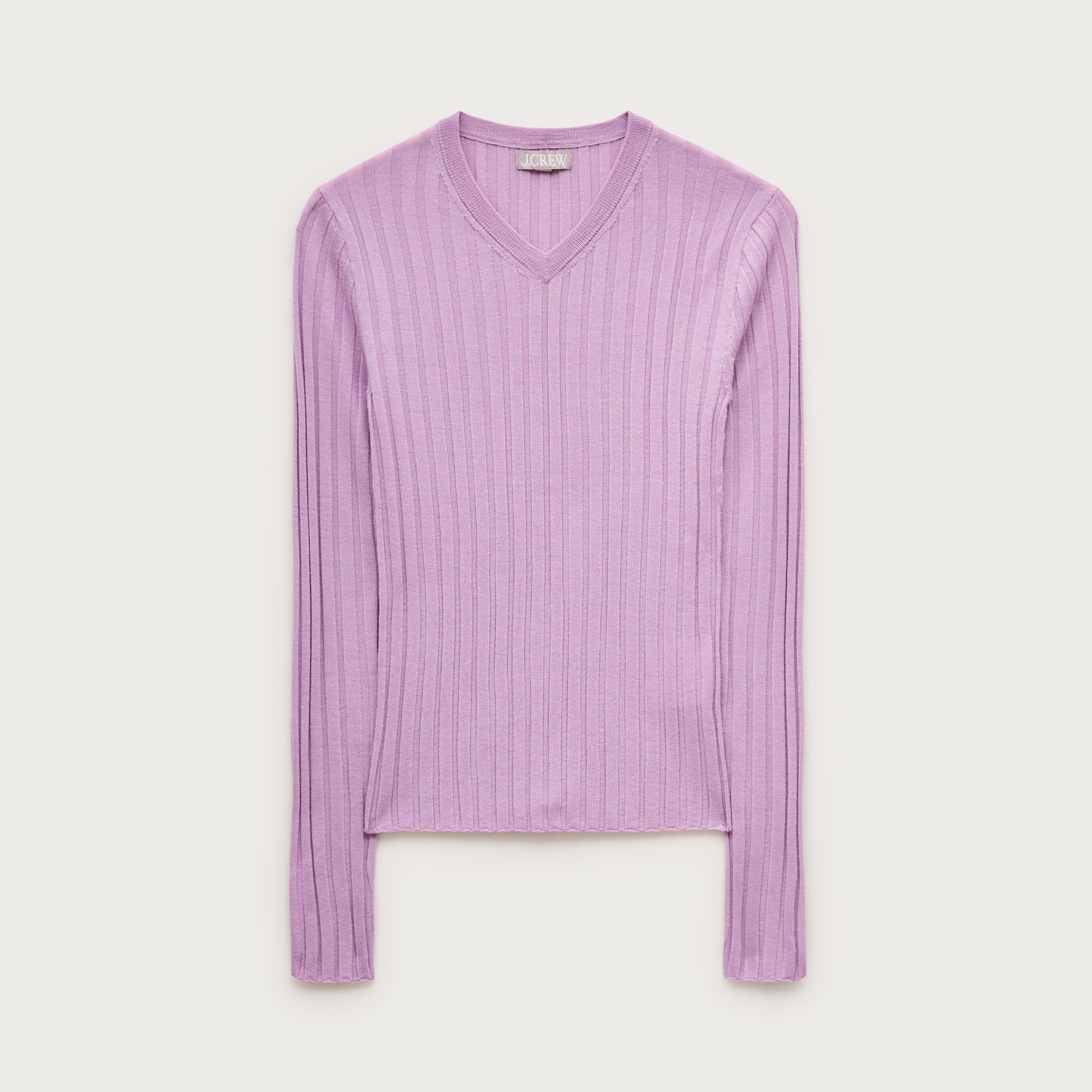 High V-neck wide-rib sweater in merino wool