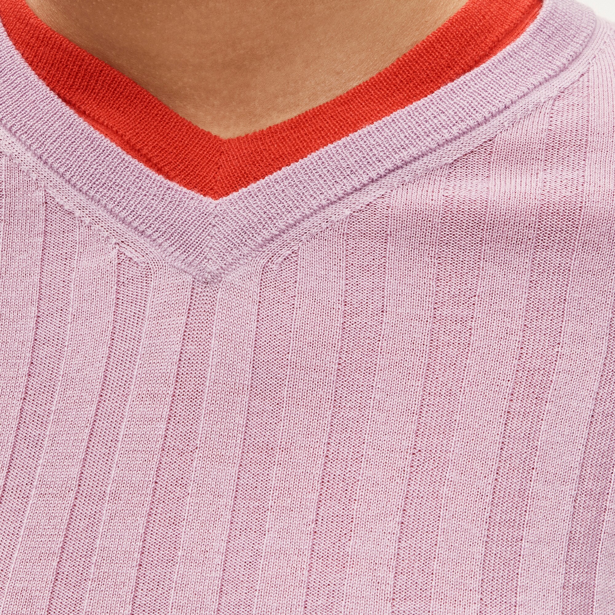 High V-neck wide-rib sweater in merino wool