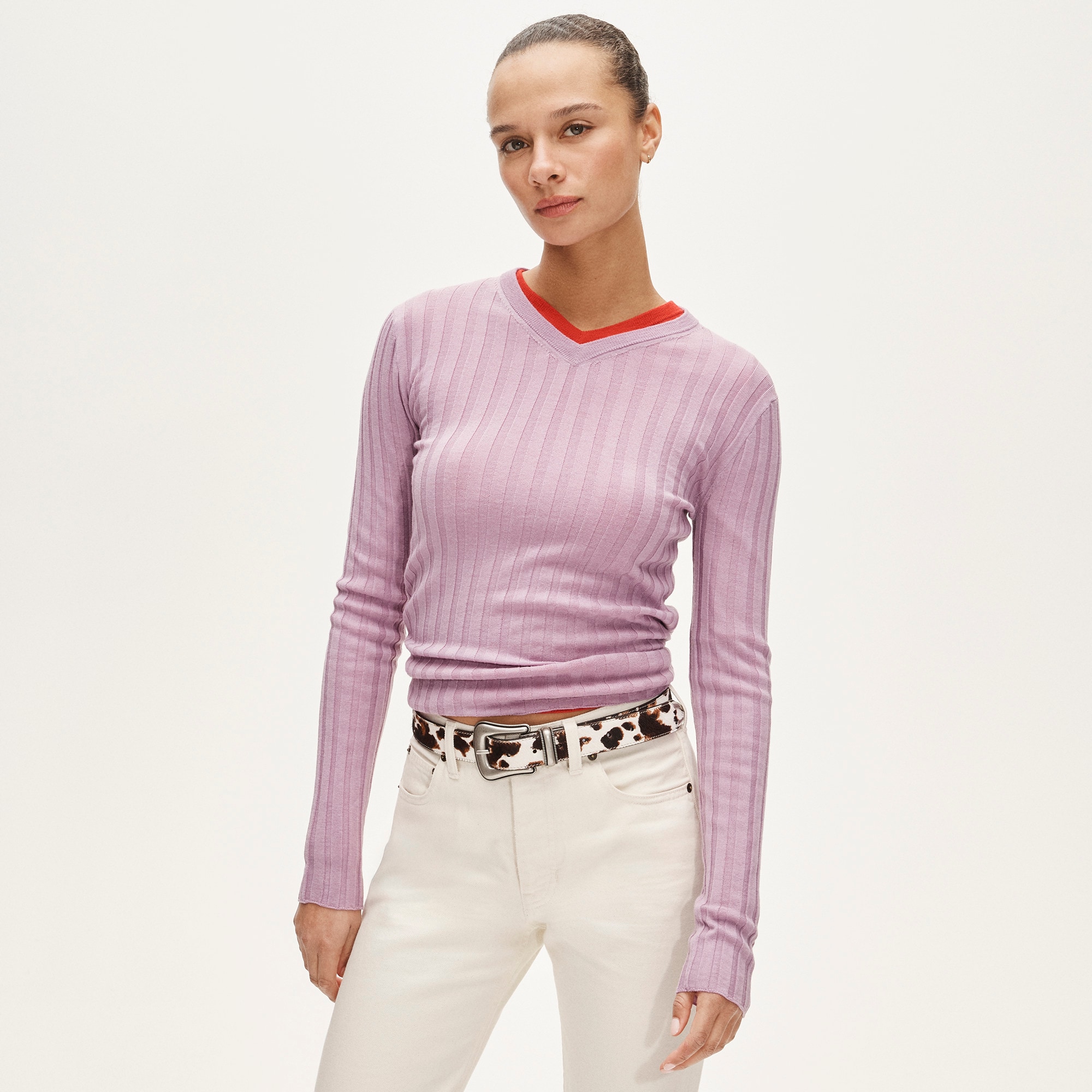 womens High V-neck wide-rib sweater in merino wool
