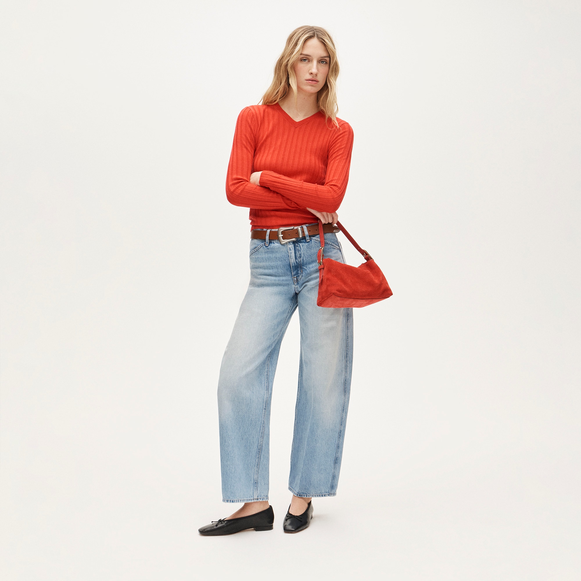 High V-neck wide-rib sweater in merino wool